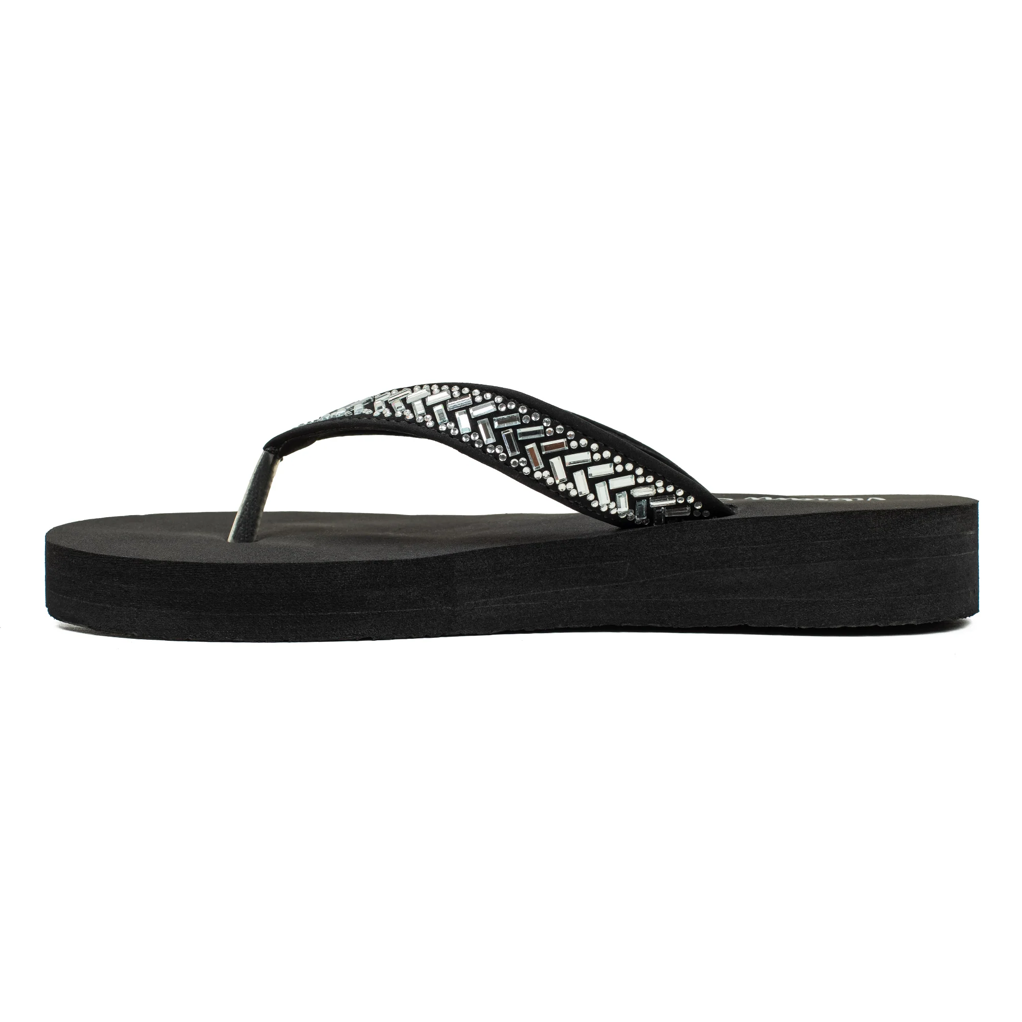 Ladies' Fashionable Black Stoned Strap Beach Flip-Flop with Comfortable Sole - Image 3