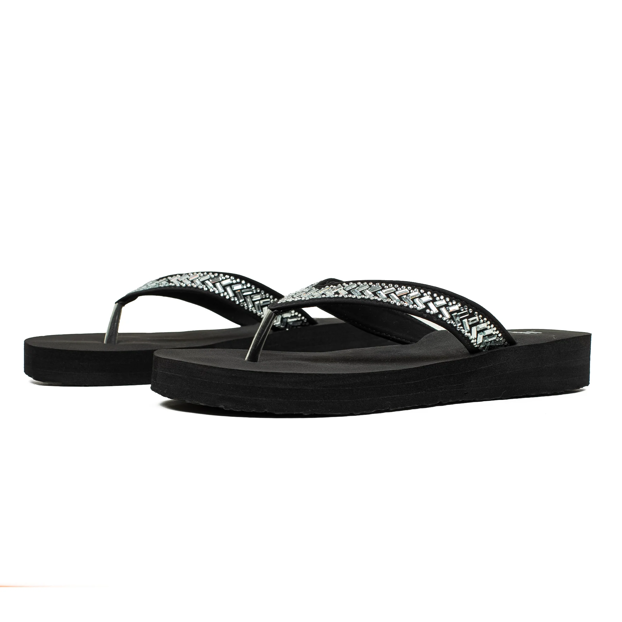 Ladies' Fashionable Black Stoned Strap Beach Flip-Flop with Comfortable Sole - Image 7