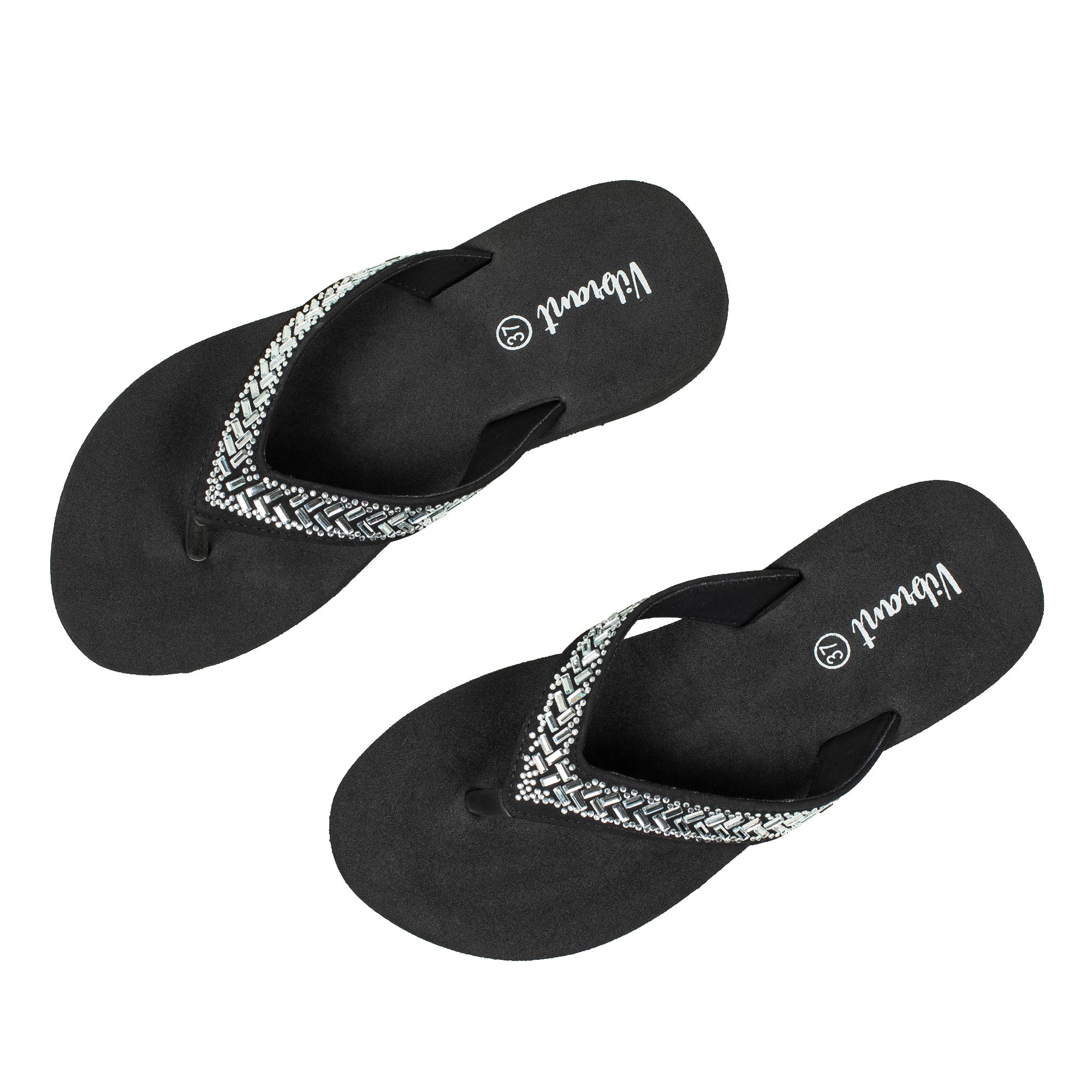 Ladies' Fashionable Black Stoned Strap Beach Flip-Flop with Comfortable Sole - Image 8