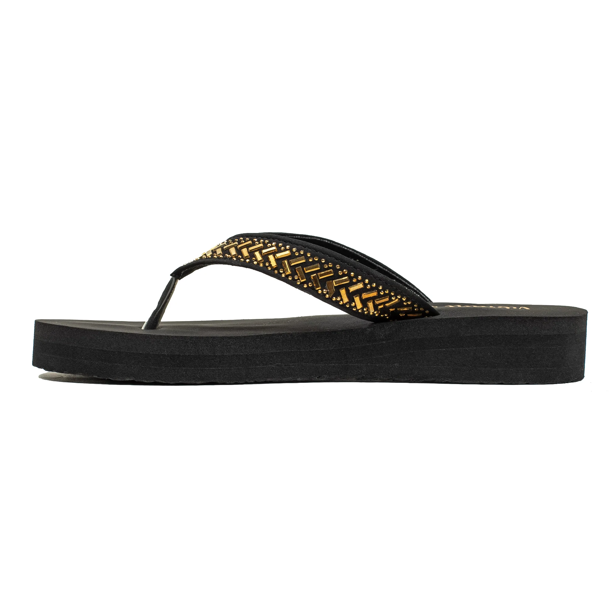 Ladies' Fashionable Golden Stoned Strap Beach Flip-Flop with Comfortable Sole - Image 3