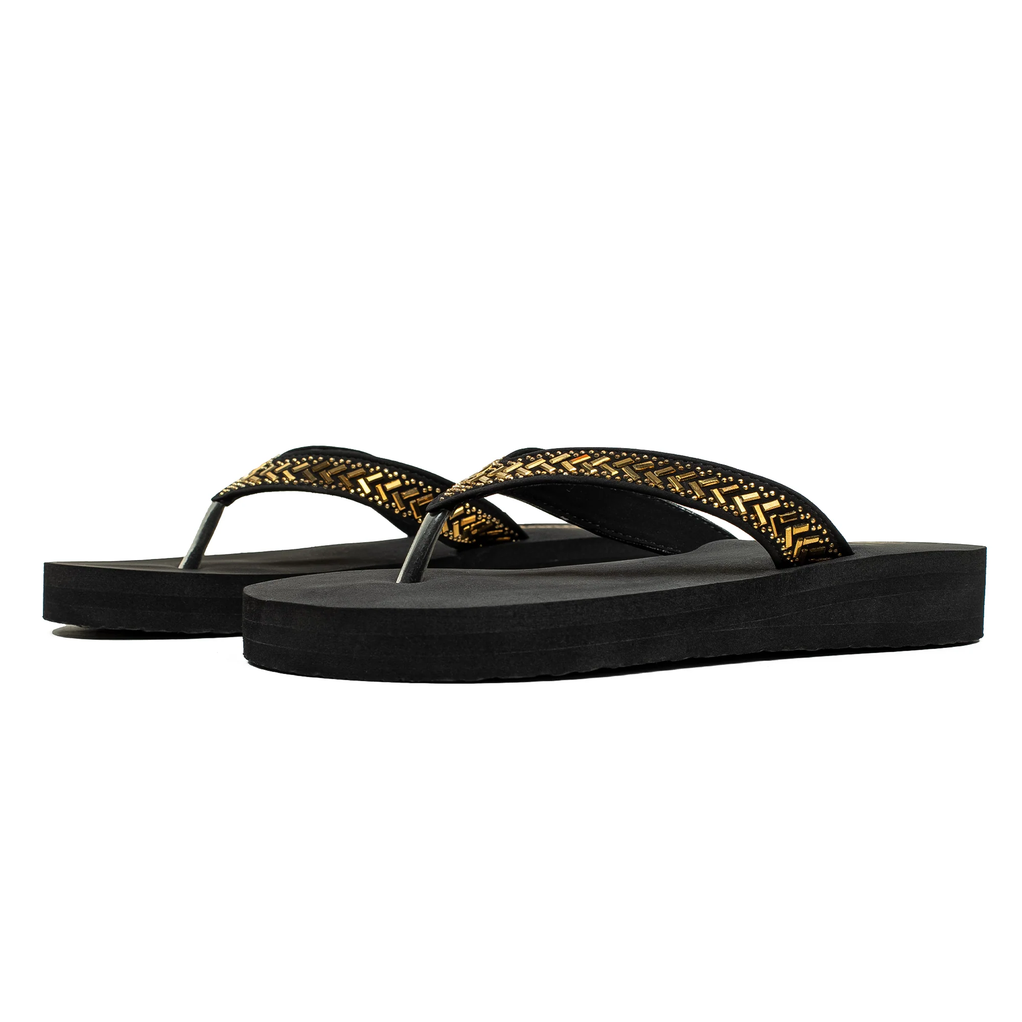 Ladies' Fashionable Golden Stoned Strap Beach Flip-Flop with Comfortable Sole - Image 7