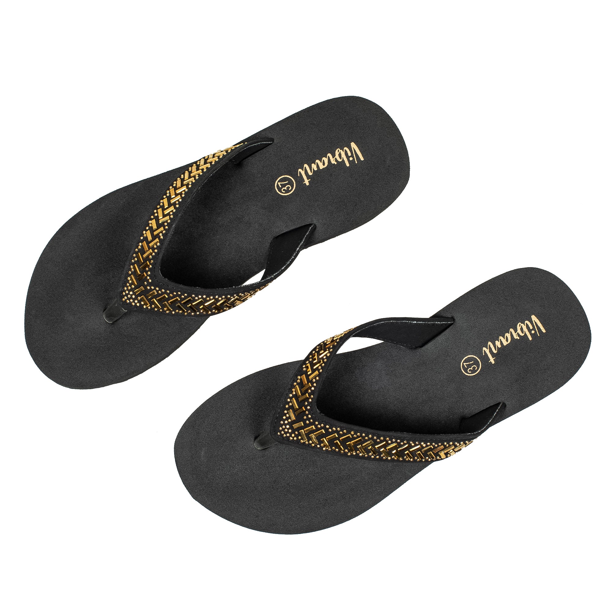 Ladies' Fashionable Golden Stoned Strap Beach Flip-Flop with Comfortable Sole - Image 8