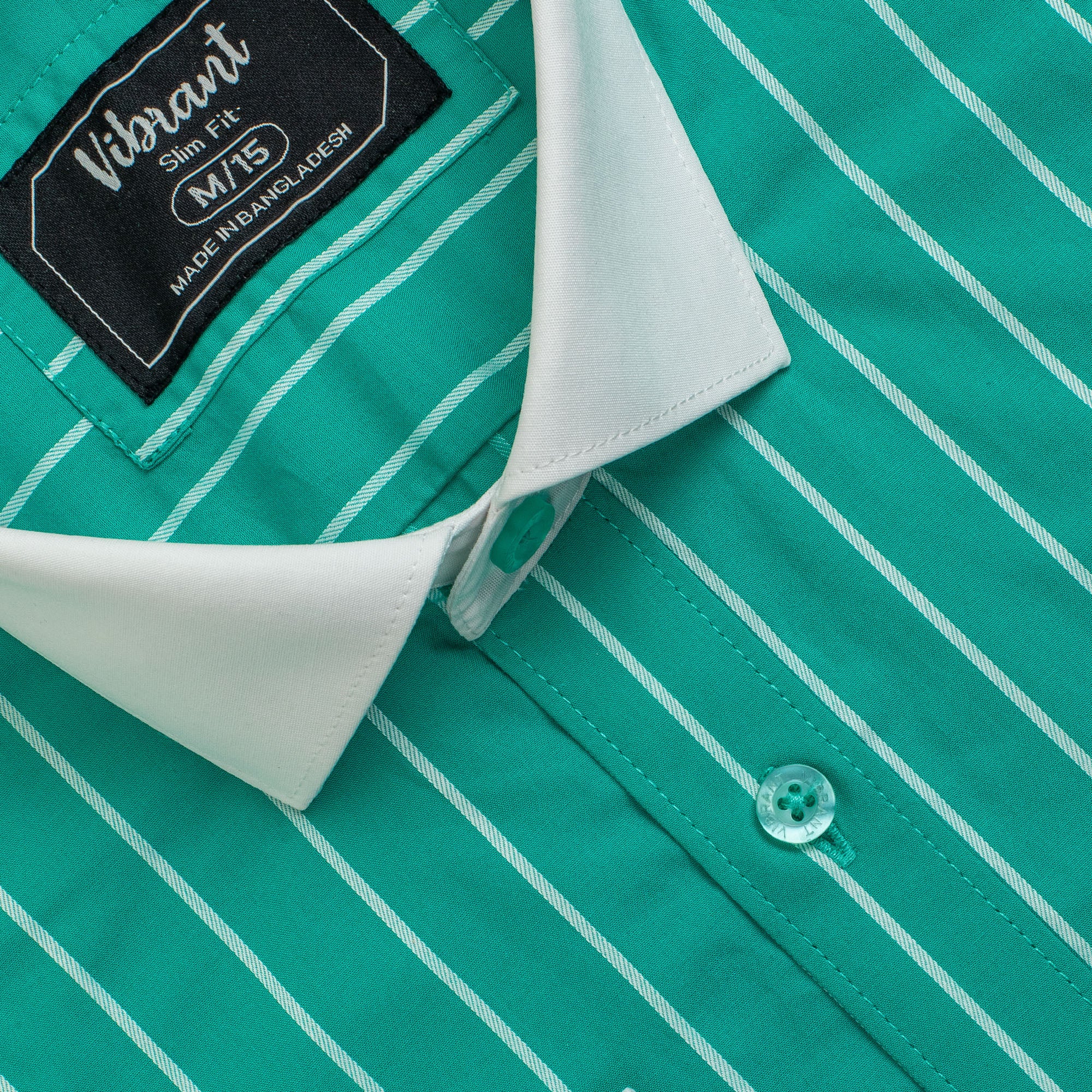 SEA GREEN COLOR STRIPED MEN FULL SLEEVE FORMAL SHIRT - Image 3