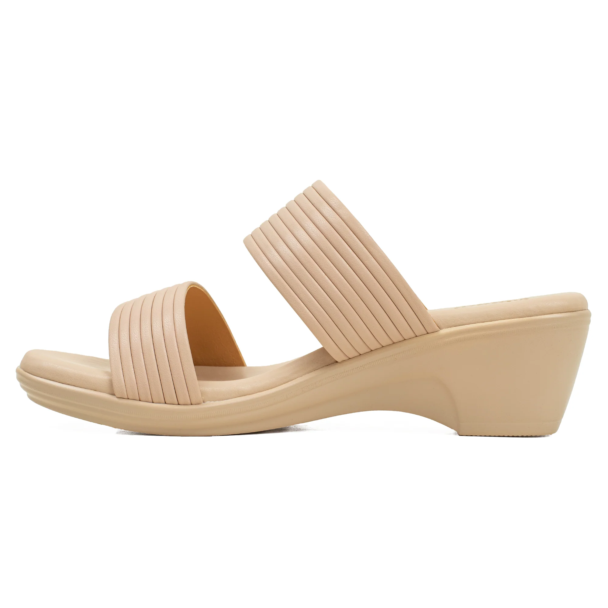 Textured Strap Wedge Sandal in Beige - Image 3