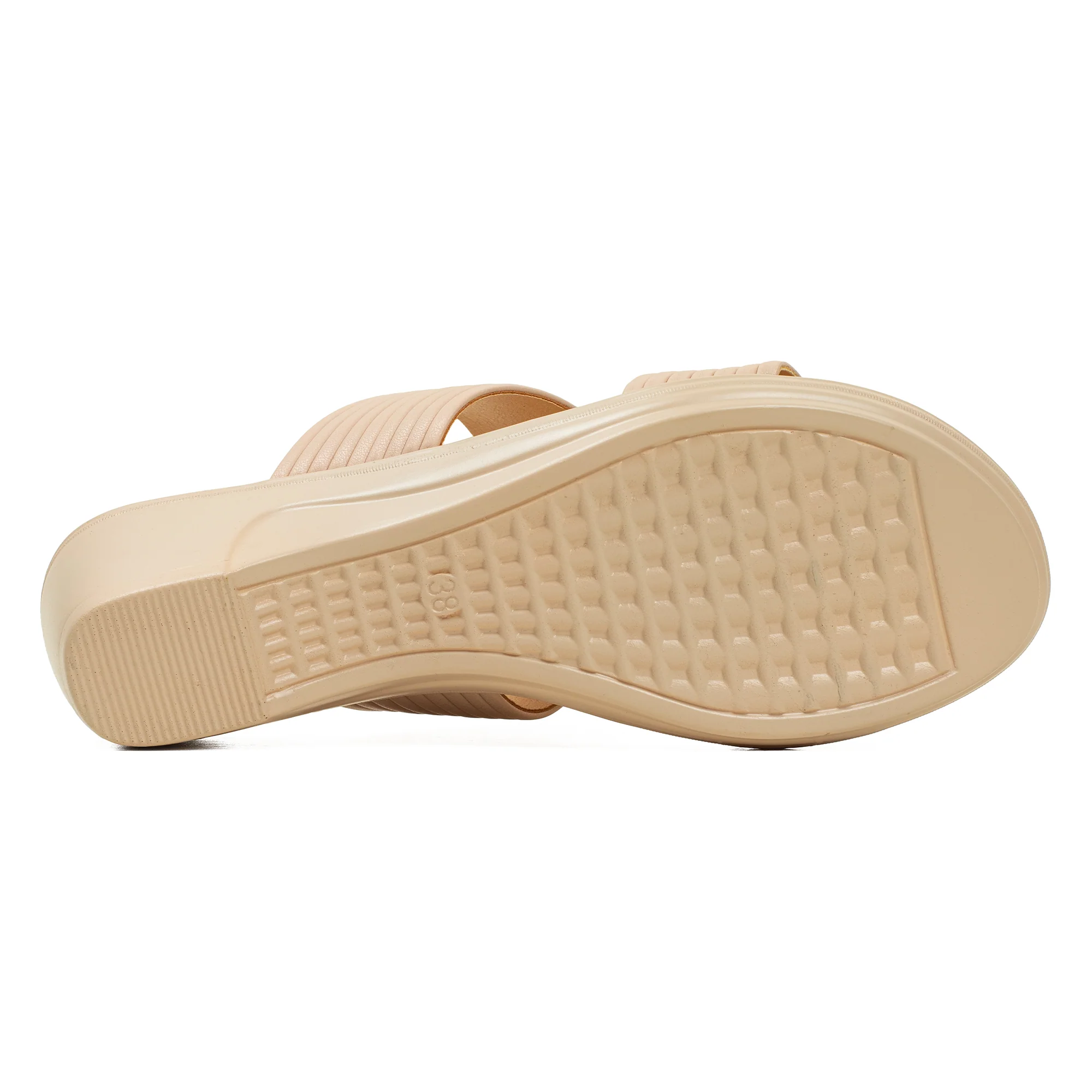 Textured Strap Wedge Sandal in Beige - Image 6