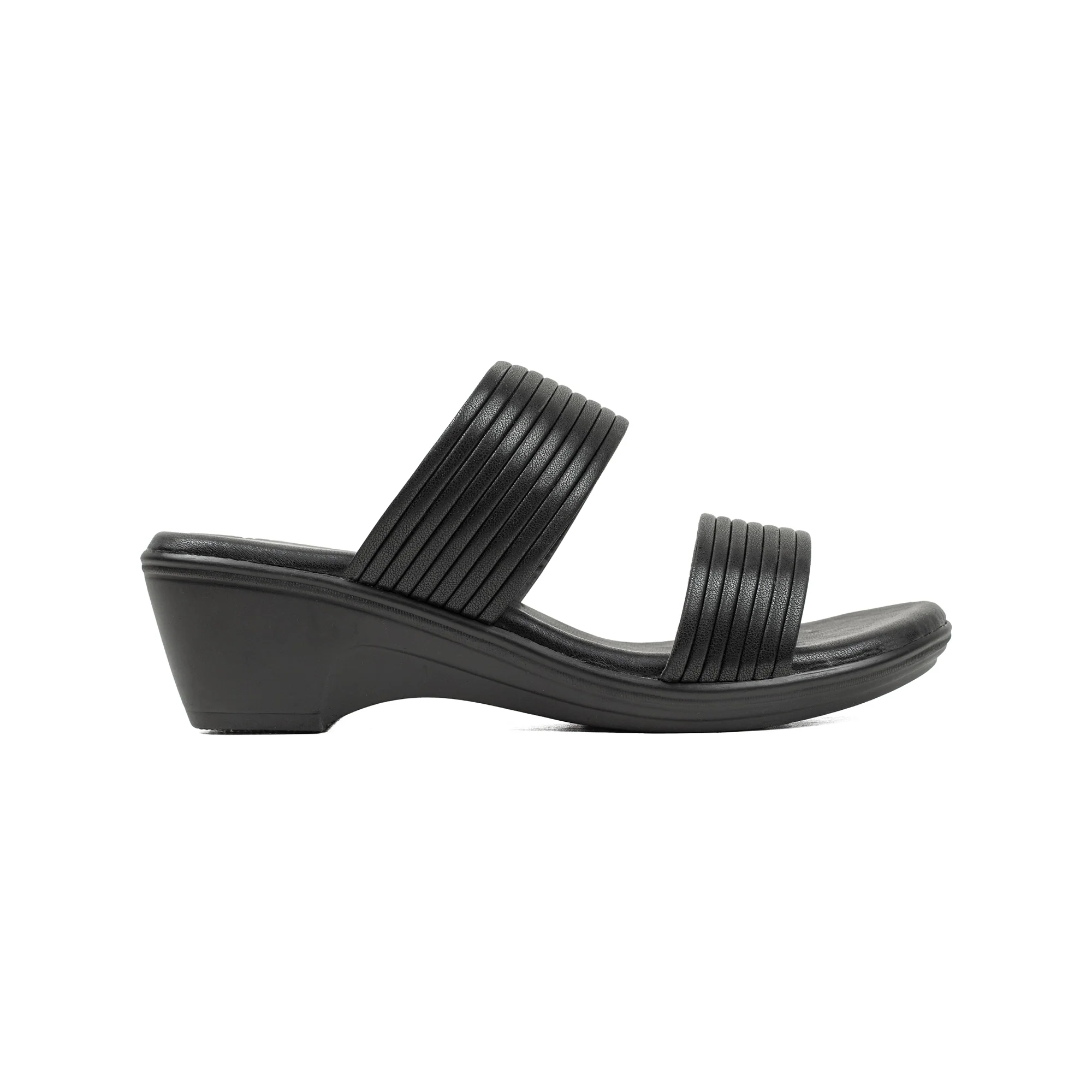 Textured Strap Wedge Sandal in Black