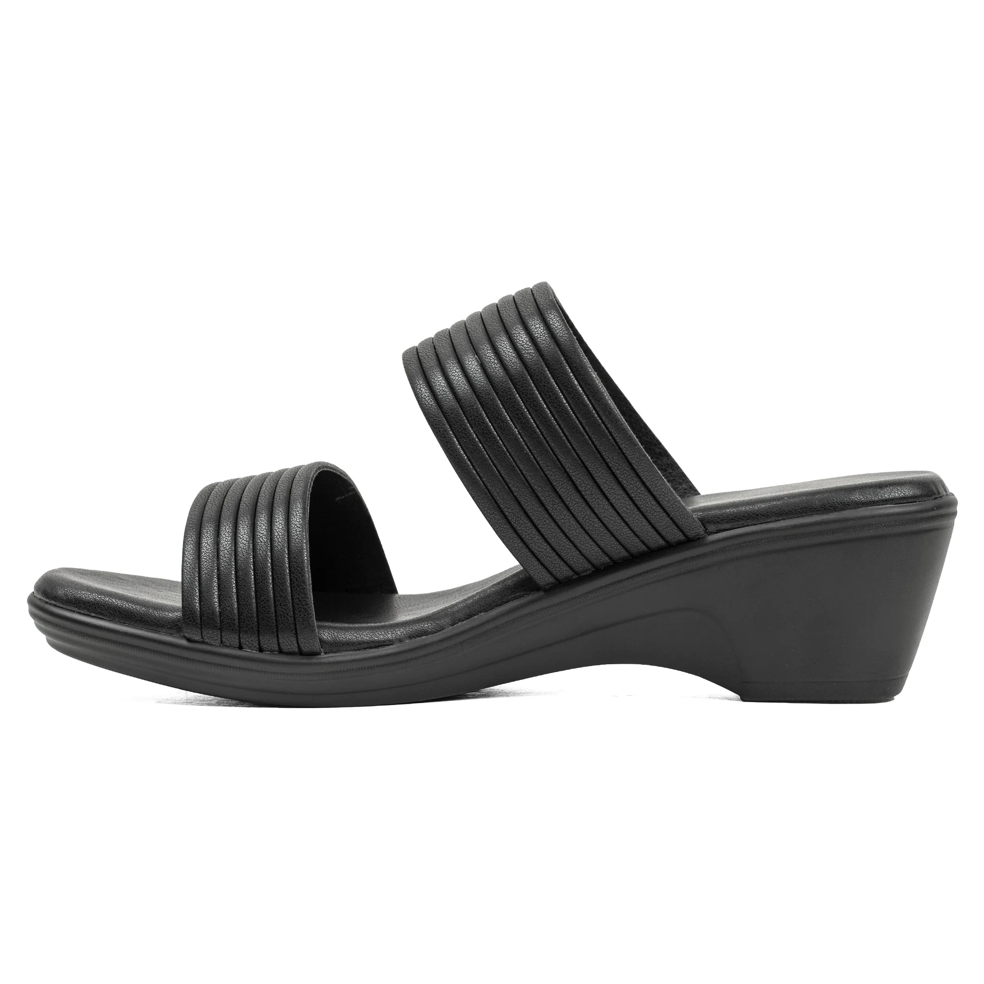 Textured Strap Wedge Sandal in Black - Image 3