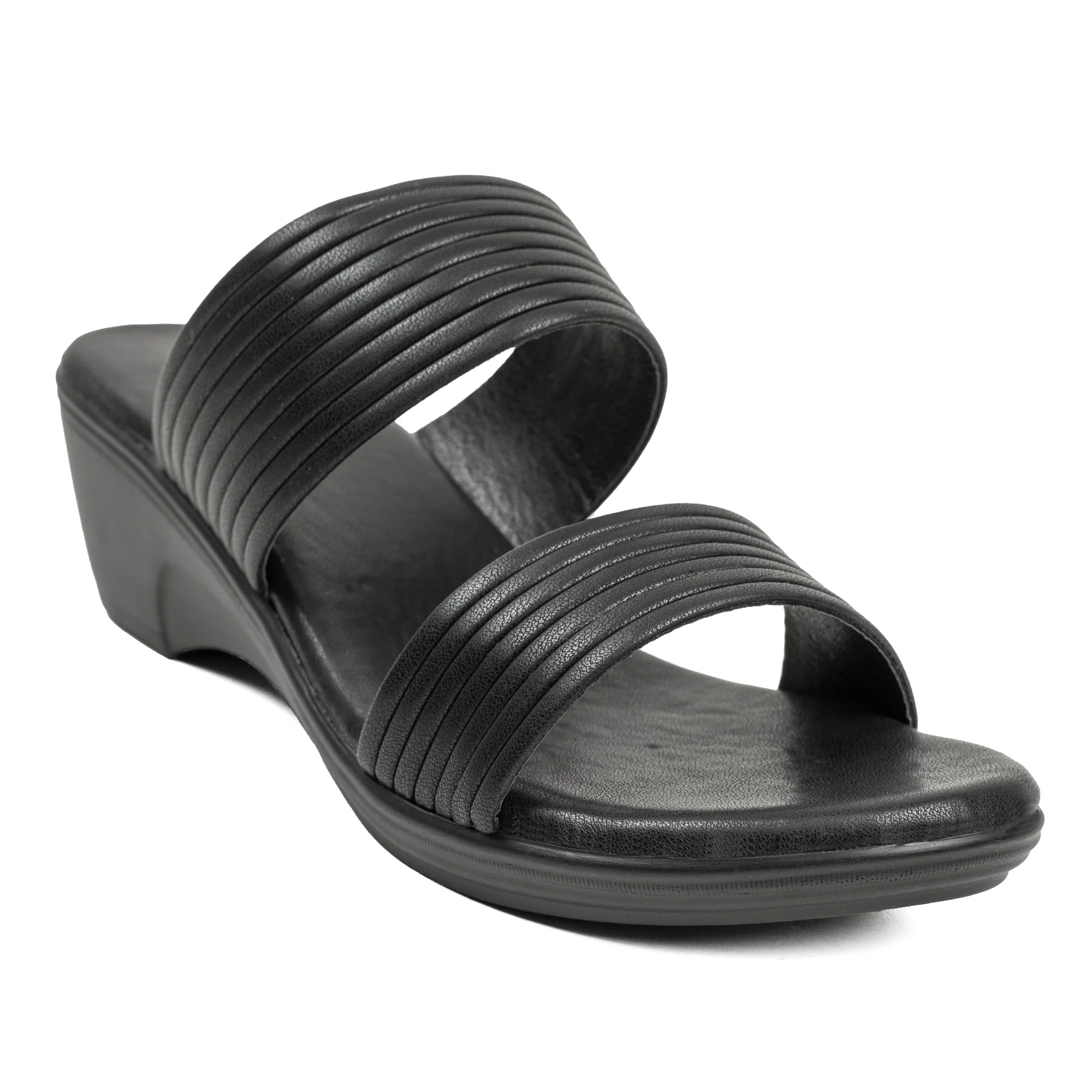 Textured Strap Wedge Sandal in Black - Image 4