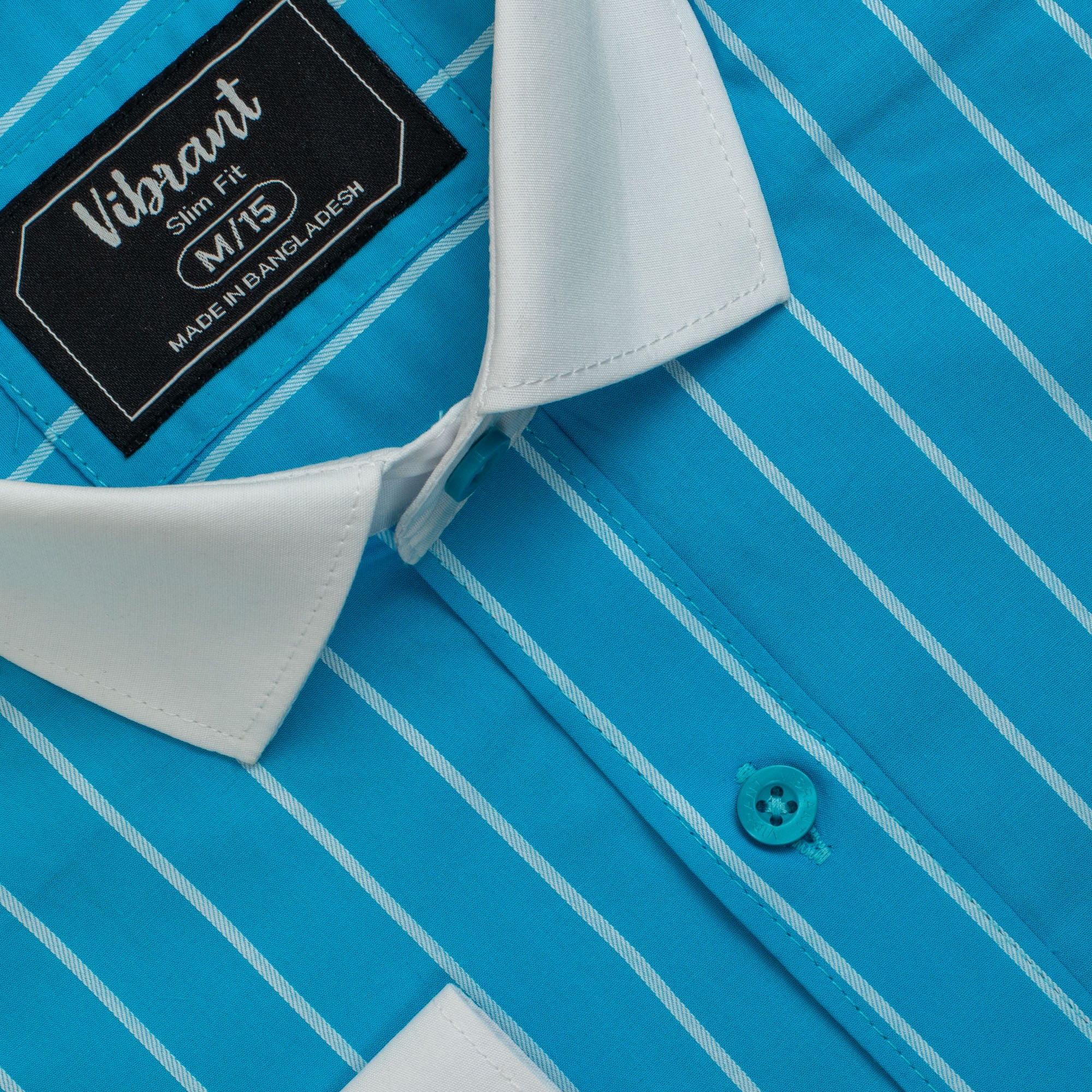 TURQUOISE BLUE COLOR STRIPED MEN FULL SLEEVE FORMAL SHIRT - Image 3