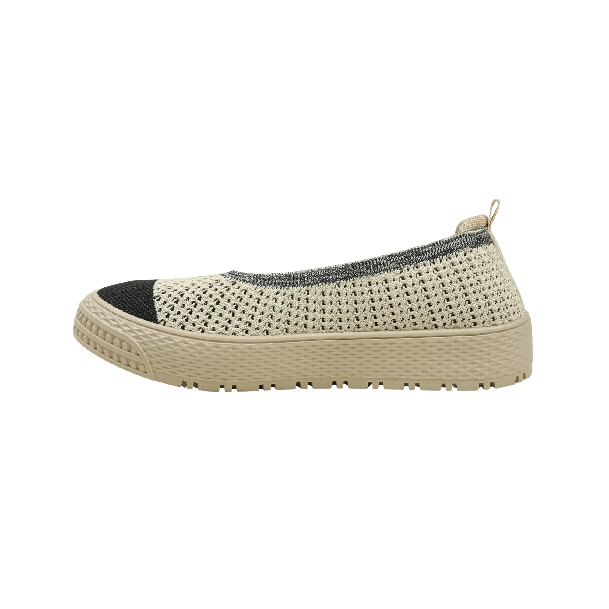 VIBRANT BEIGE AND BLACK KNIT PLATFORM SLIP-ON SHOES - Image 3