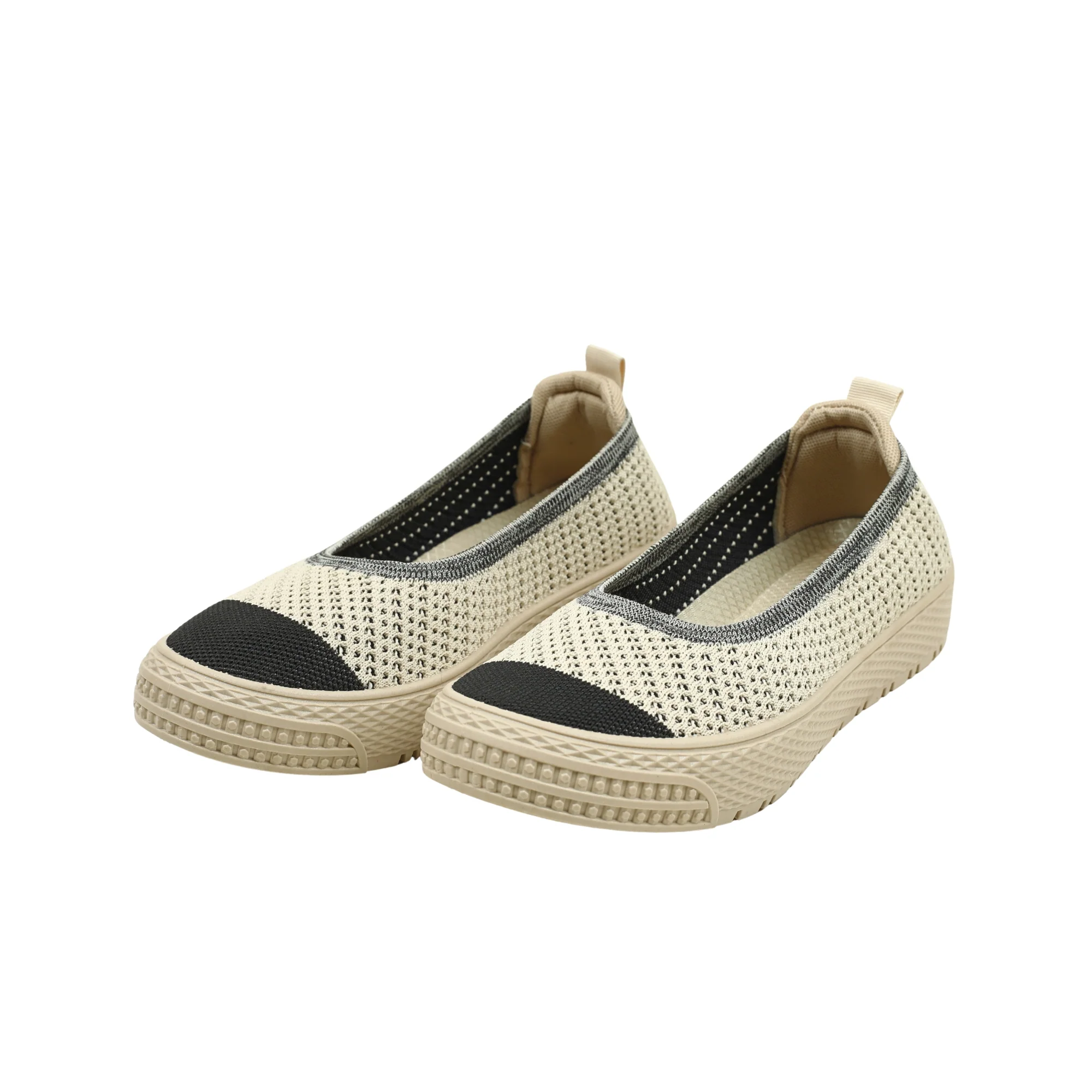 VIBRANT BEIGE AND BLACK KNIT PLATFORM SLIP-ON SHOES - Image 7