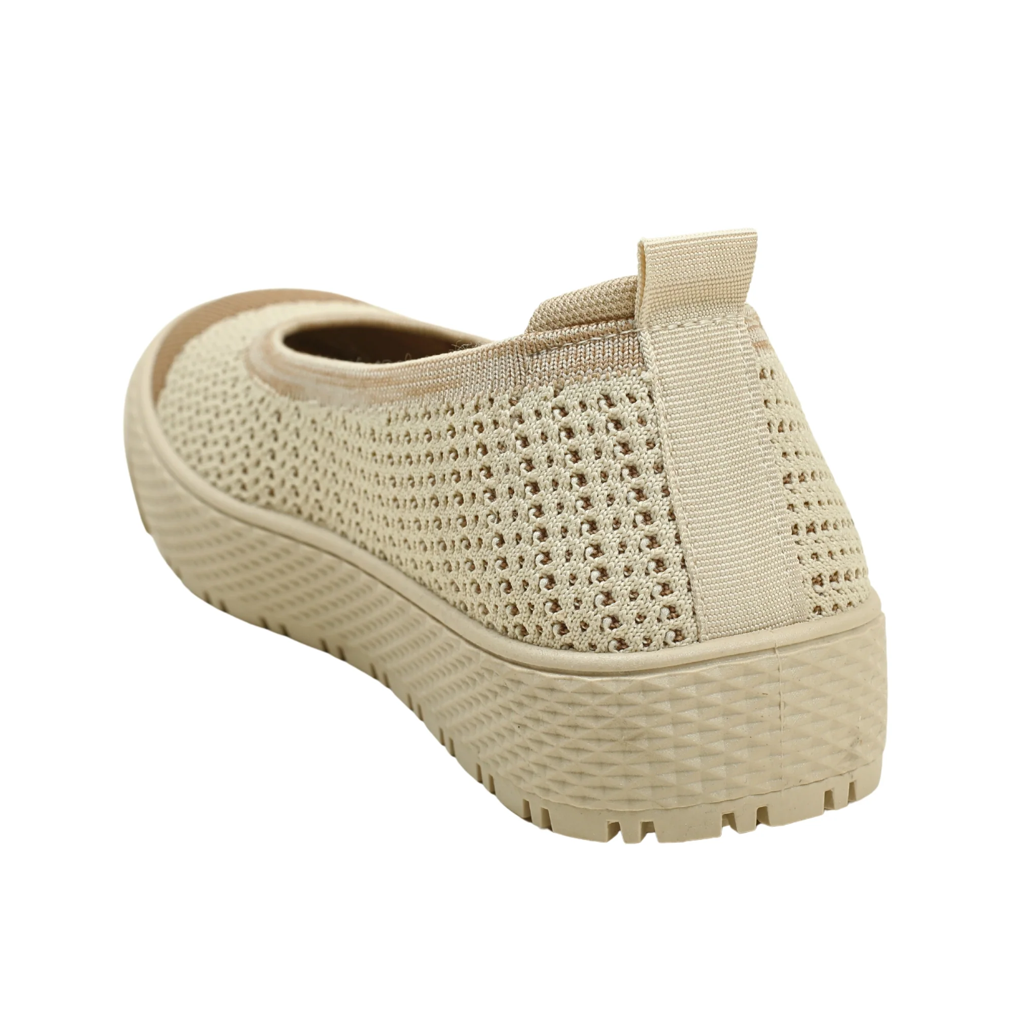VIBRANT BEIGE AND BROWN KNIT PLATFORM SLIP-ON SHOES - Image 4