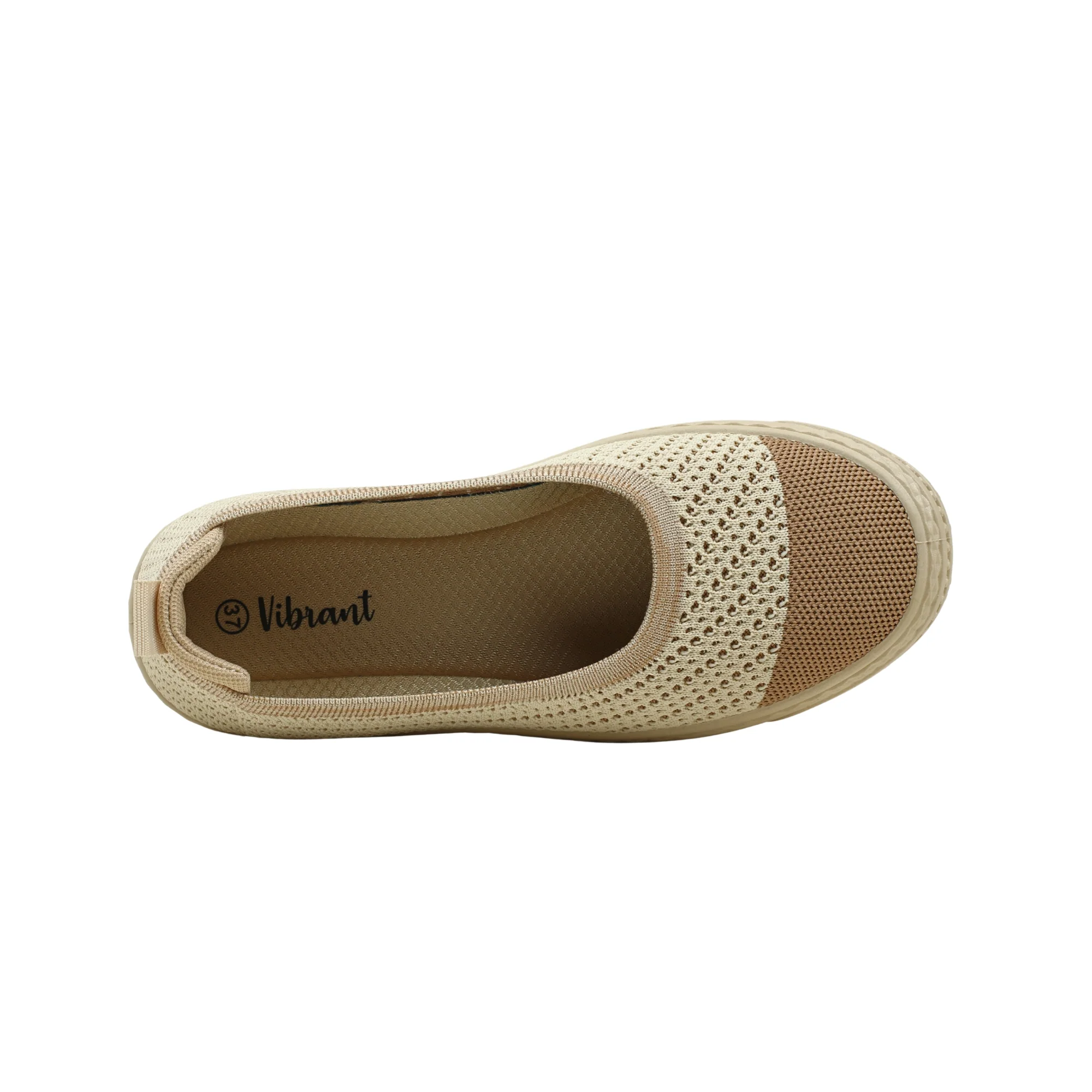 VIBRANT BEIGE AND BROWN KNIT PLATFORM SLIP-ON SHOES - Image 5
