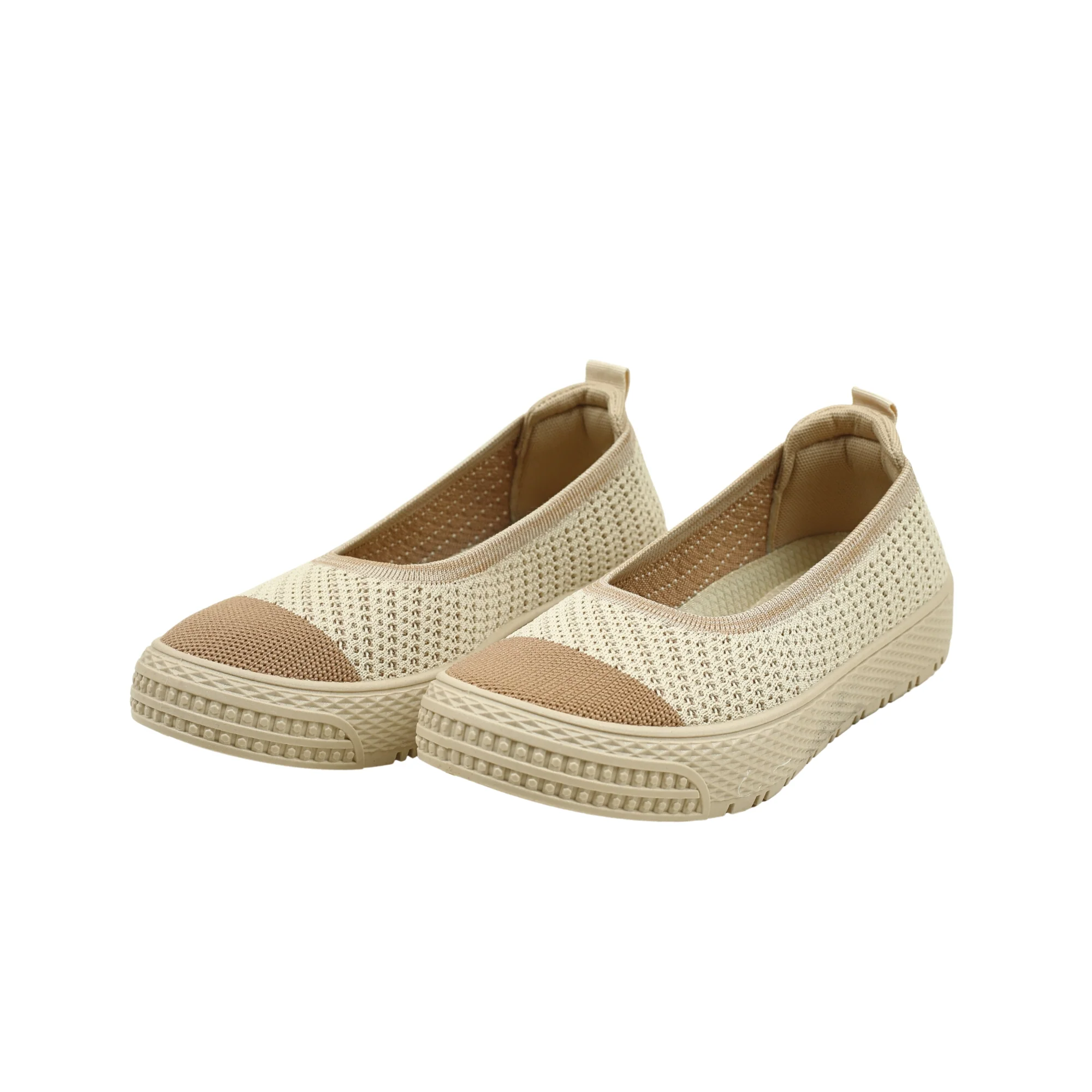 VIBRANT BEIGE AND BROWN KNIT PLATFORM SLIP-ON SHOES - Image 7