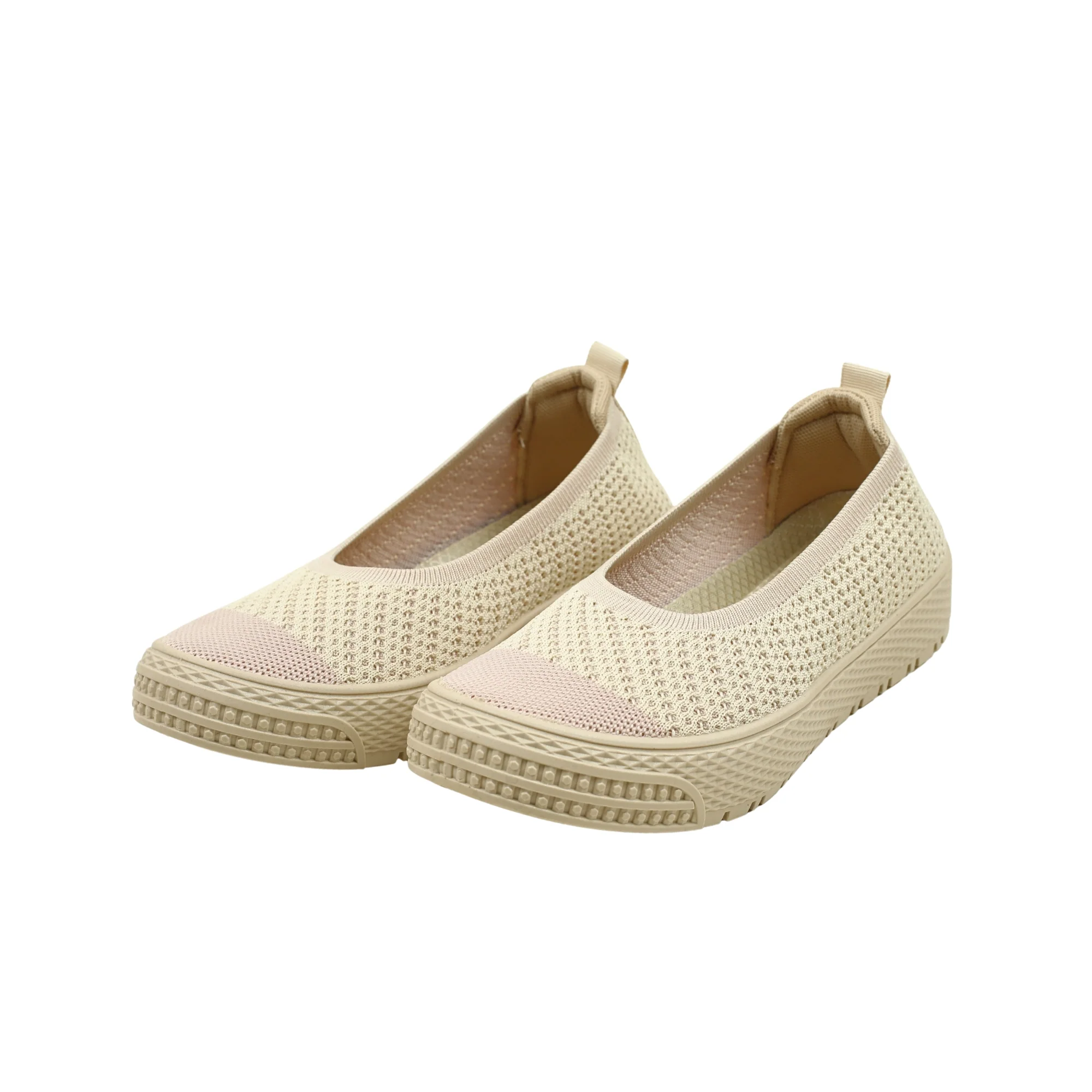 VIBRANT BEIGE AND PINK KNIT PLATFORM SLIP-ON SHOES - Image 7