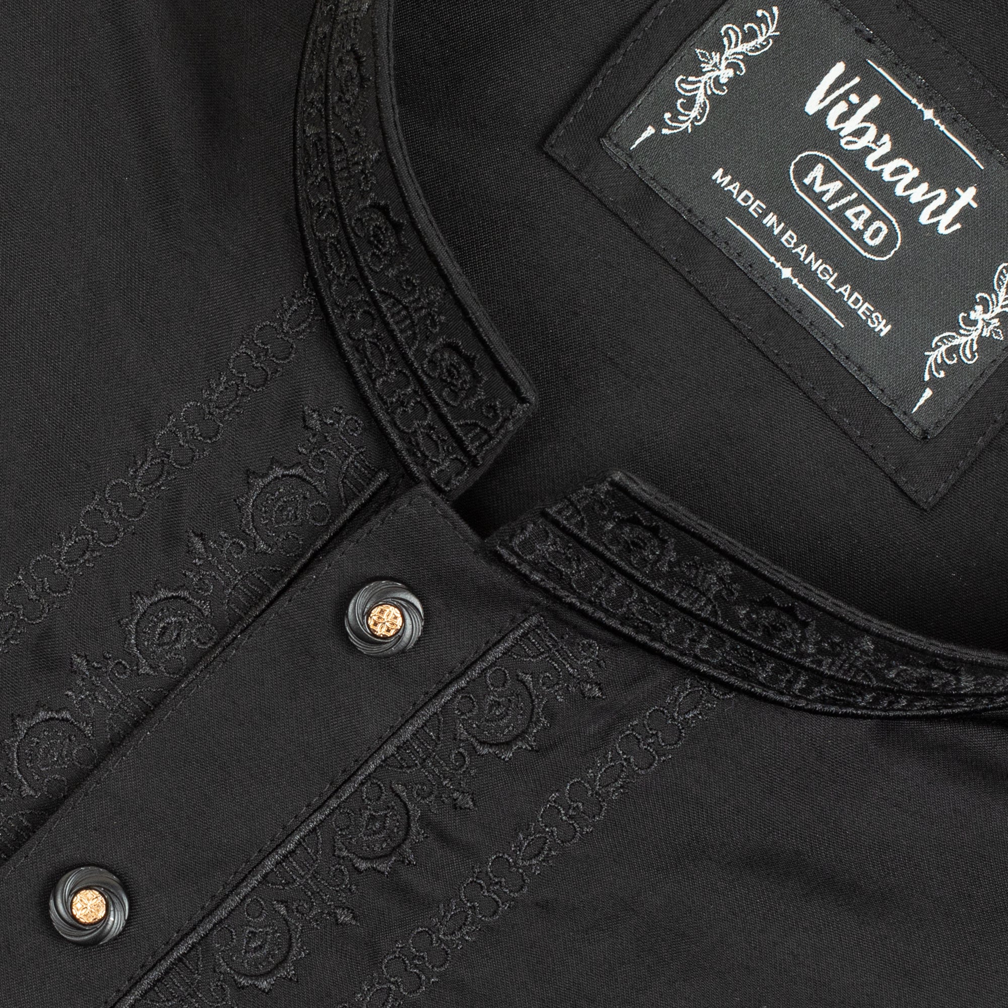 VIBRANT BLACK BLENDED COTTON PANJABI WITH EMBROIDERED DESIGN - Image 2