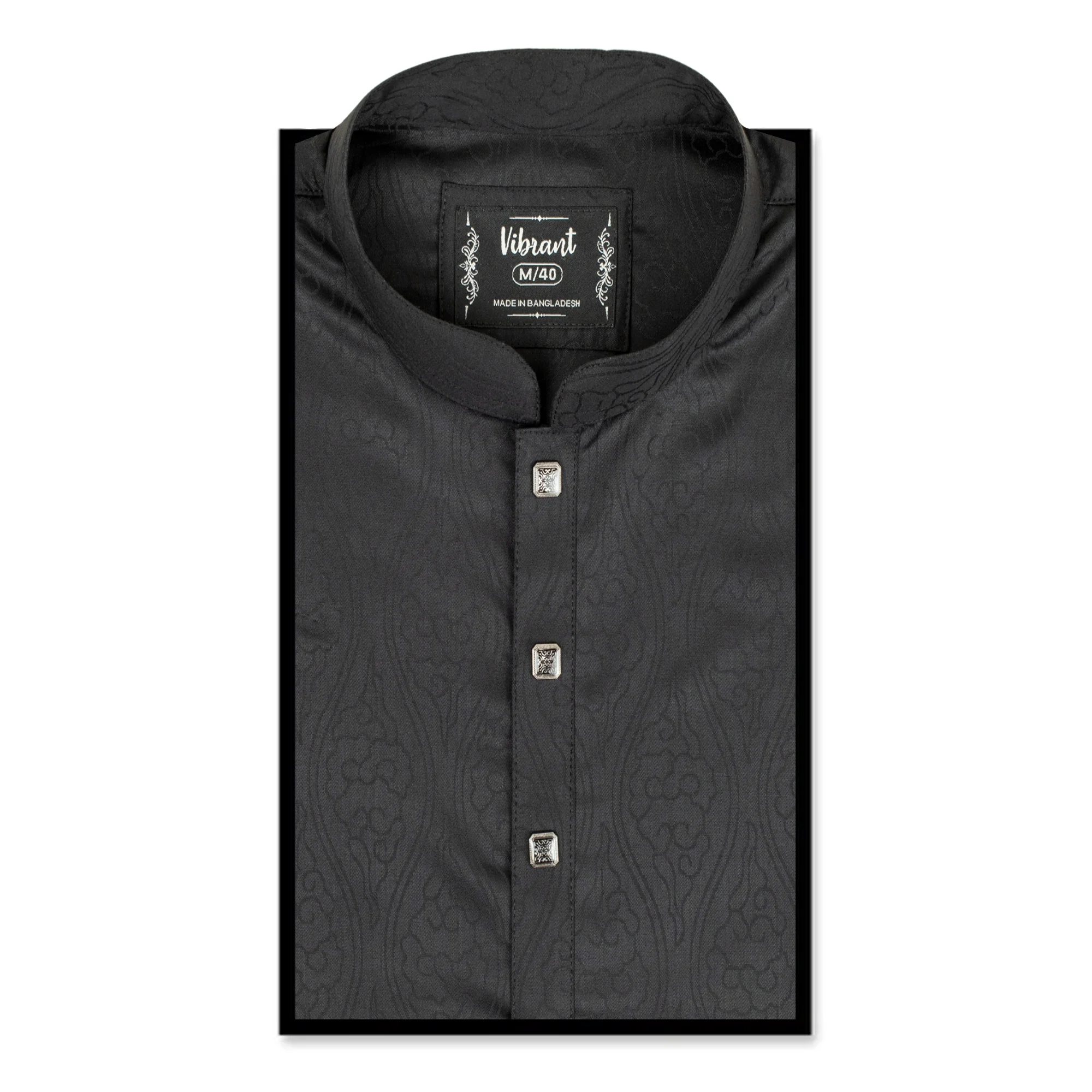 VIBRANT BLACK BLENDED COTTON PANJABI WITH JACQUARD PRINT