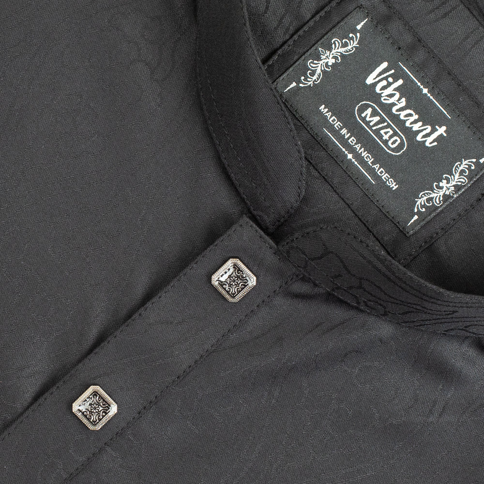 VIBRANT BLACK BLENDED COTTON PANJABI WITH JACQUARD PRINT - Image 2