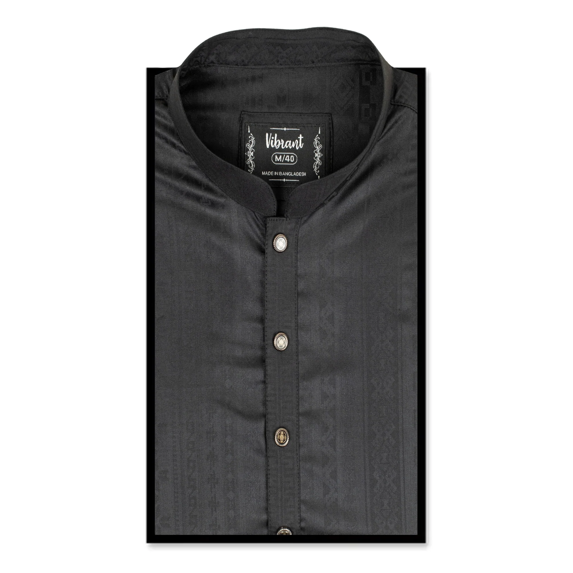 VIBRANT BLACK BLENDED COTTON PANJABI WITH JAQUARD PRINT