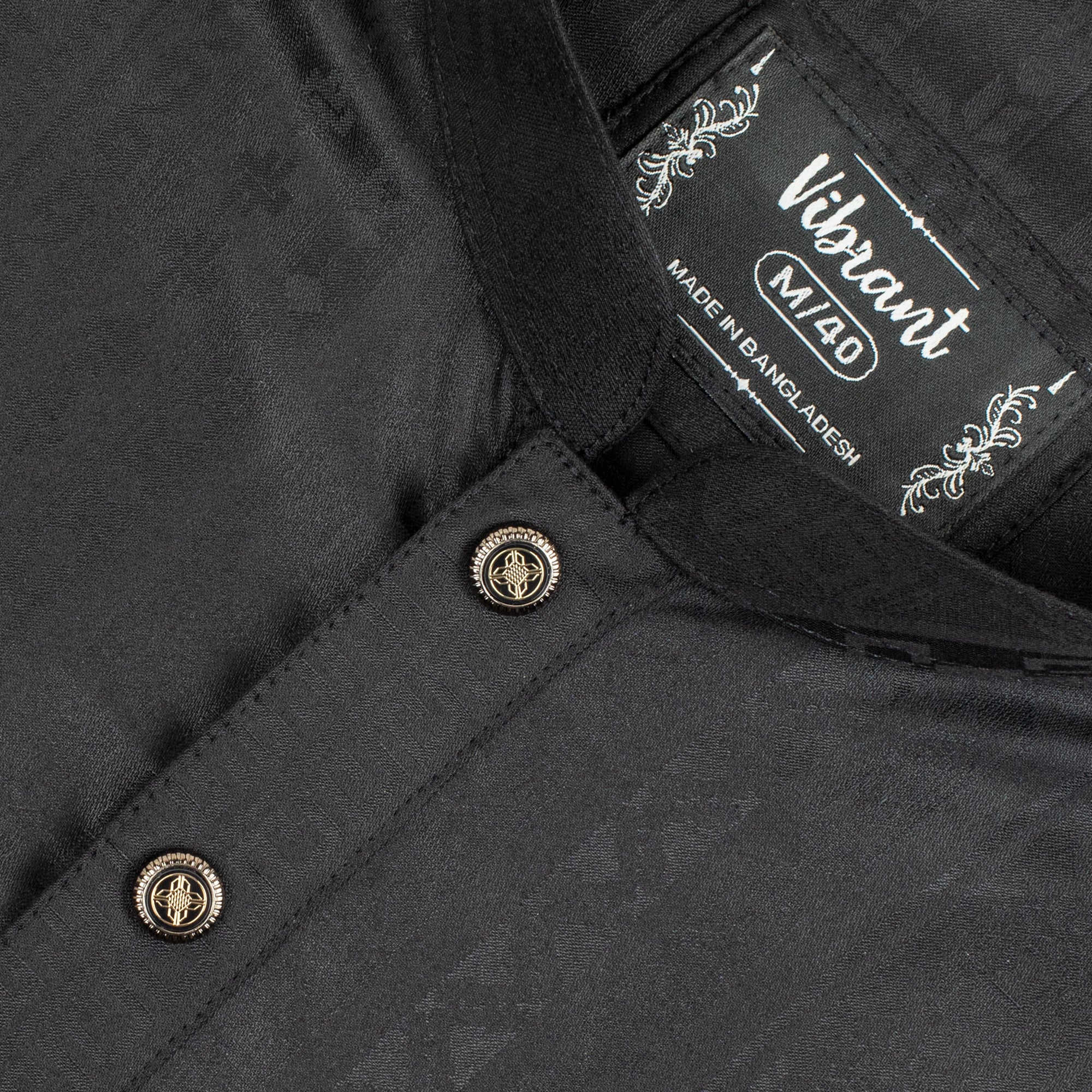 VIBRANT BLACK BLENDED COTTON PANJABI WITH JAQUARD PRINT - Image 2