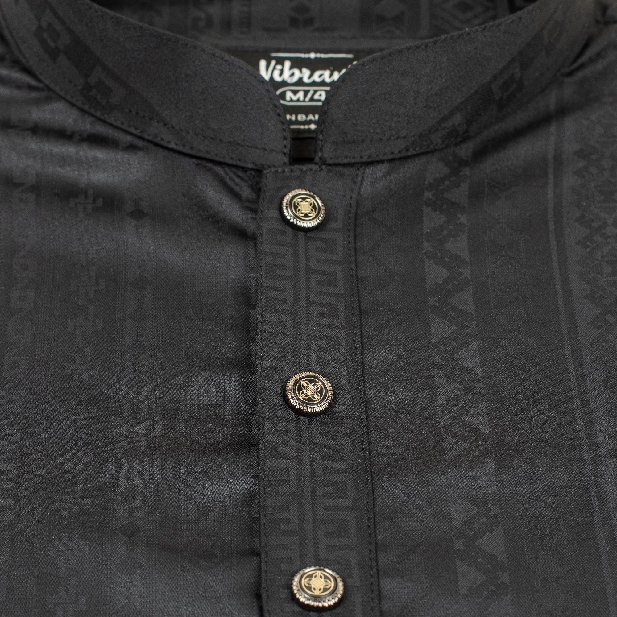 VIBRANT BLACK BLENDED COTTON PANJABI WITH JAQUARD PRINT - Image 3