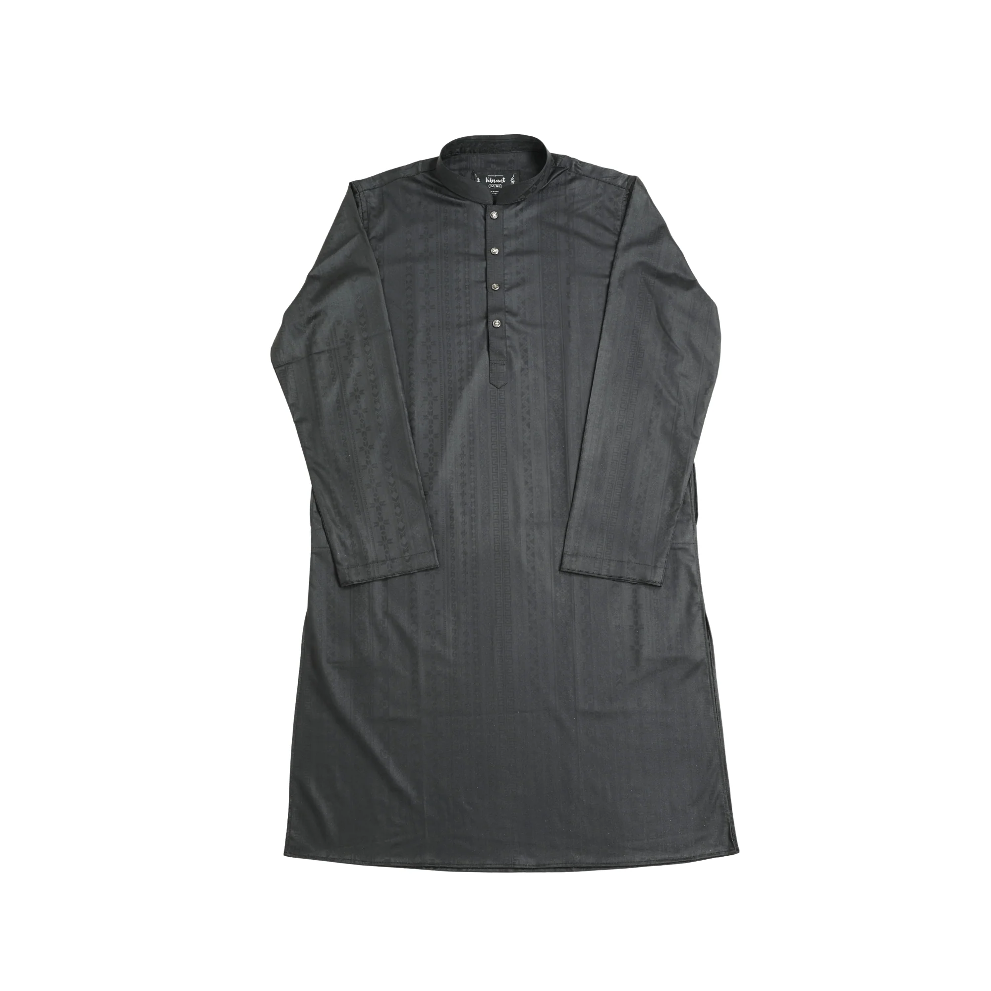VIBRANT BLACK BLENDED COTTON PANJABI WITH JAQUARD PRINT - Image 4