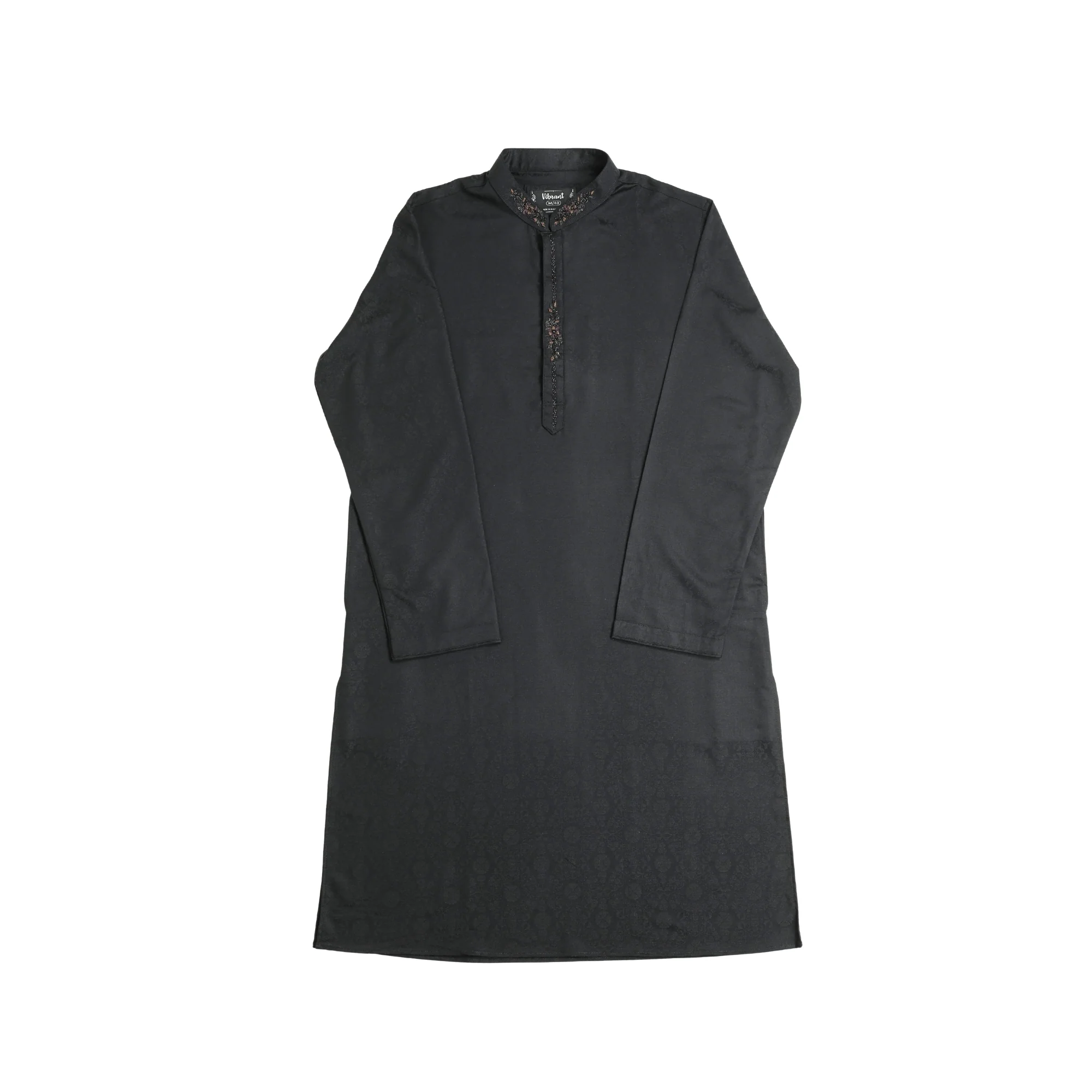 VIBRANT BLACK BLENDED COTTON PANJABI WITH KARCHUPI WORK - Image 4