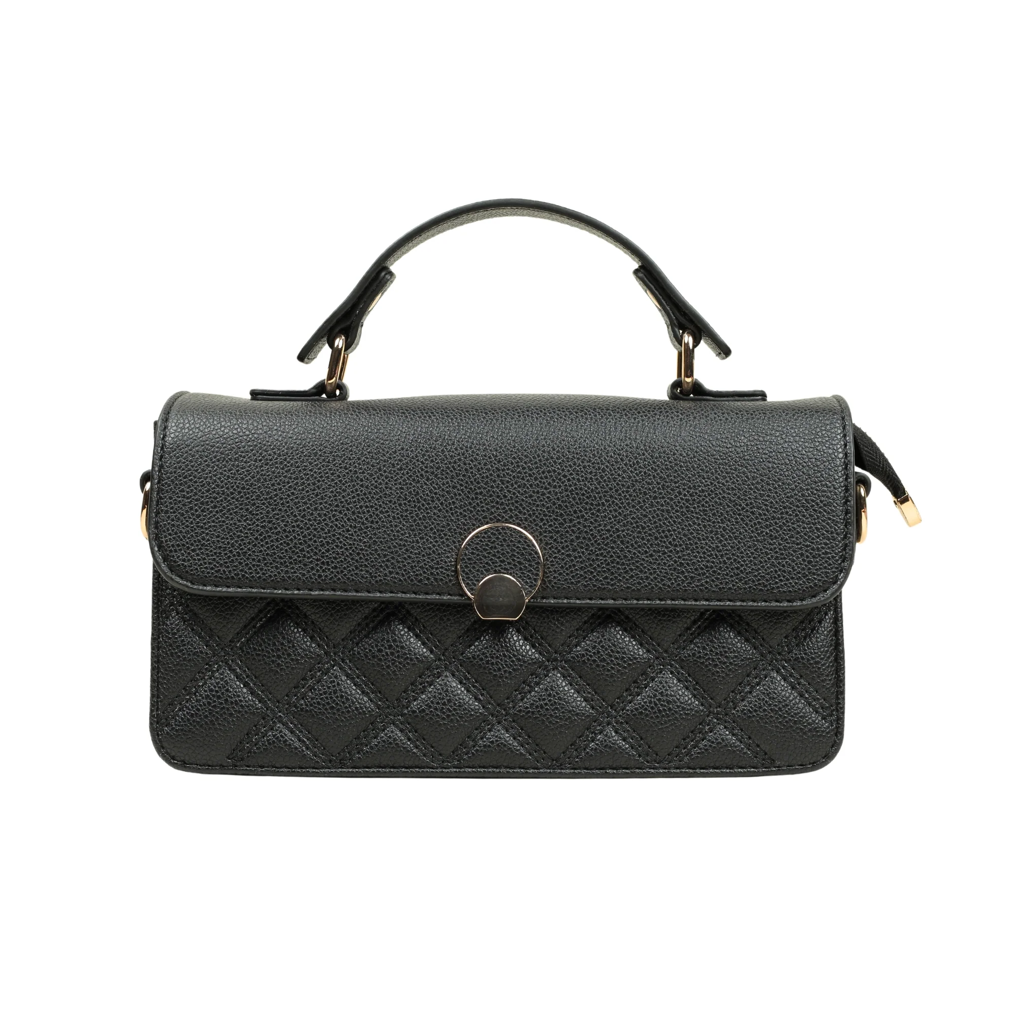 VIBRANT BLACK QUILTED SATCHEL BAG