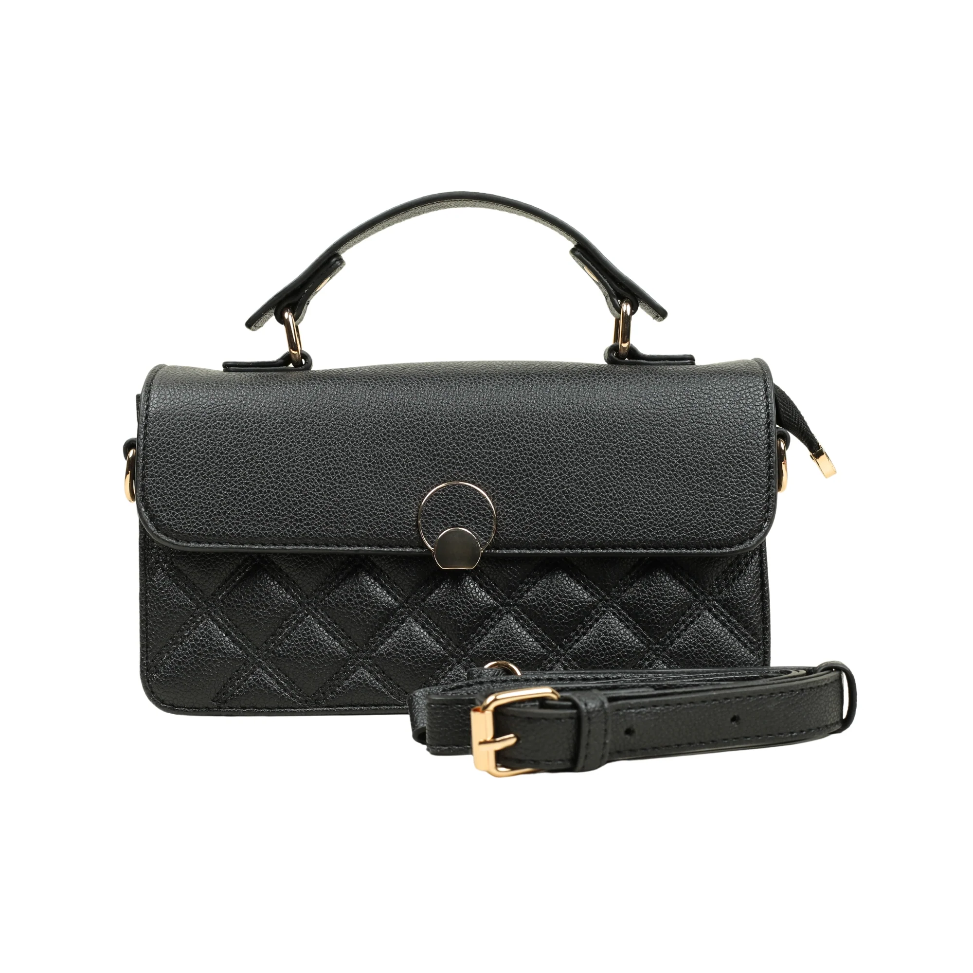 VIBRANT BLACK QUILTED SATCHEL BAG - Image 3