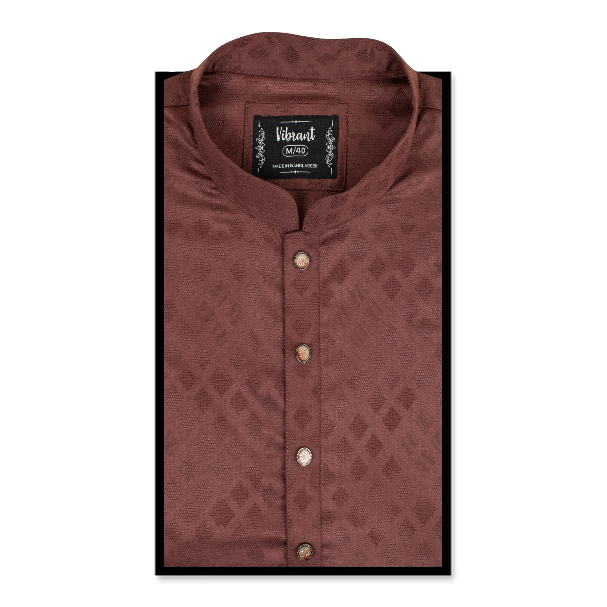 VIBRANT BROWN BLENDED COTTON PANJABI WITH JAQUARD PRINT