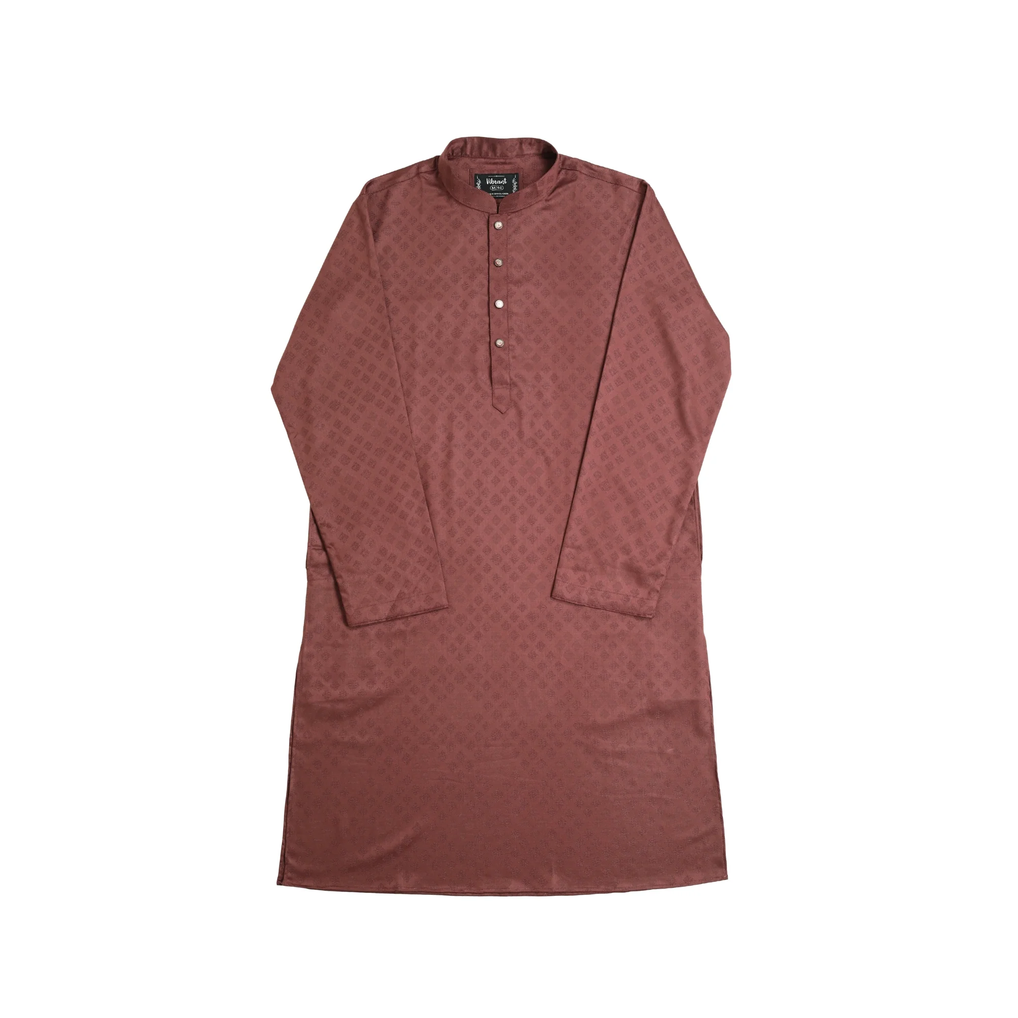 VIBRANT BROWN BLENDED COTTON PANJABI WITH JAQUARD PRINT - Image 3