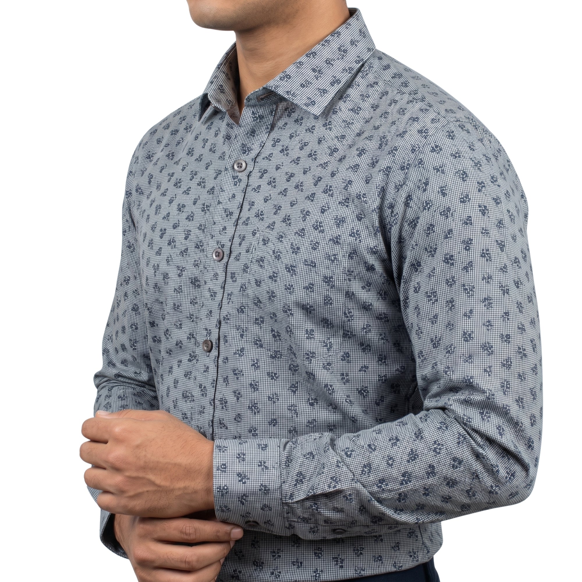 VIBRANT FLORAL MICRO PRINT SLIM FIT MEN’S CASUAL SHIRT