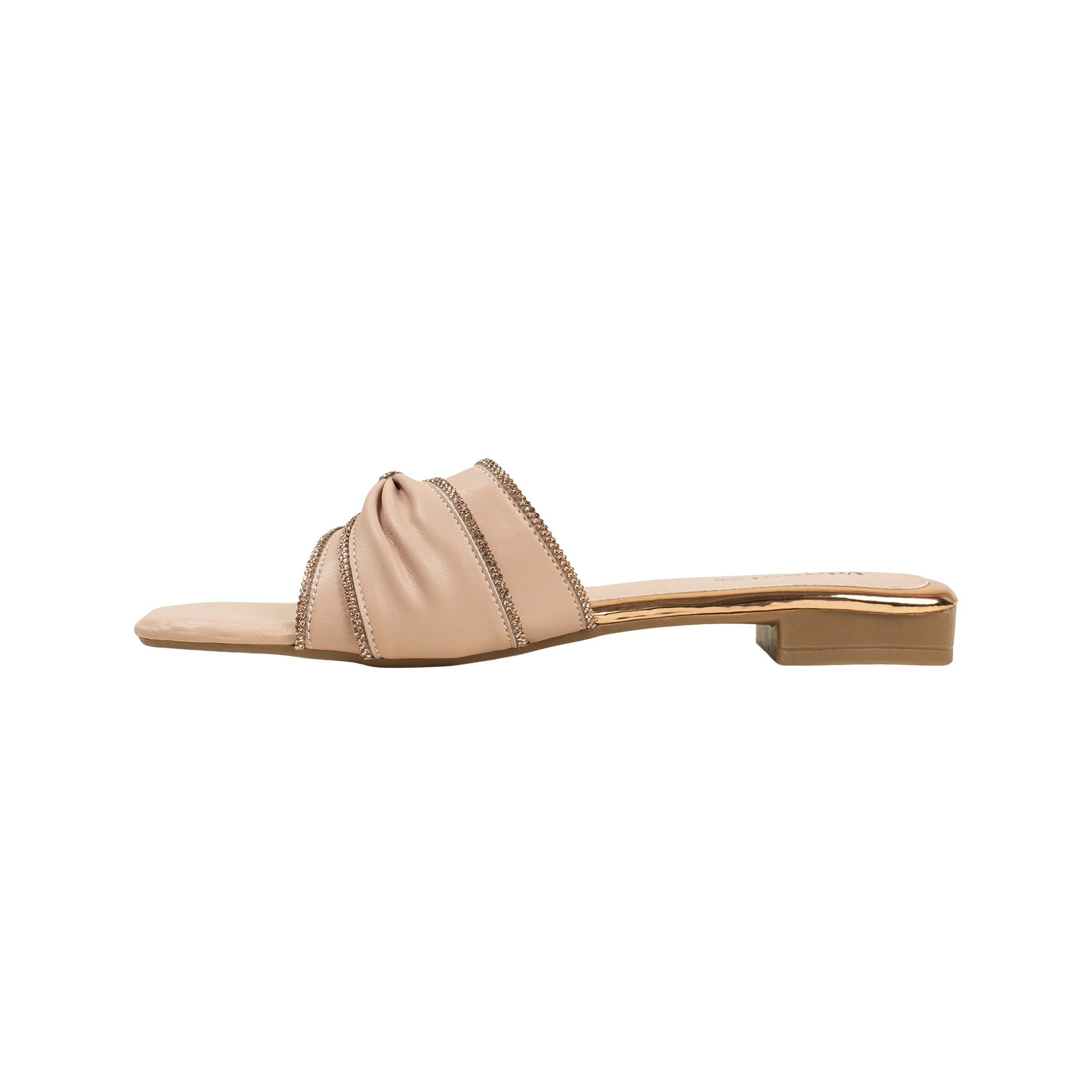 Vibrant Ladies' Beige Flat Sandal – Elegant PU Leather Slip-On with Cushioned Insole & TPR Sole - Image 3