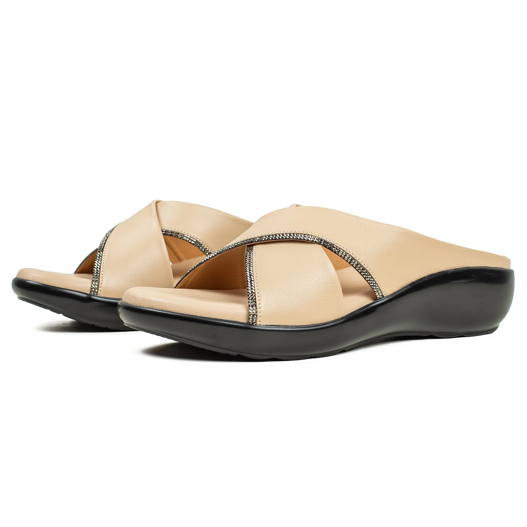 Vibrant Ladies’ Beige Wedge Heel Sandal – Elegant PU Leather Slip-On with Padded Insole for Comfort - Image 7