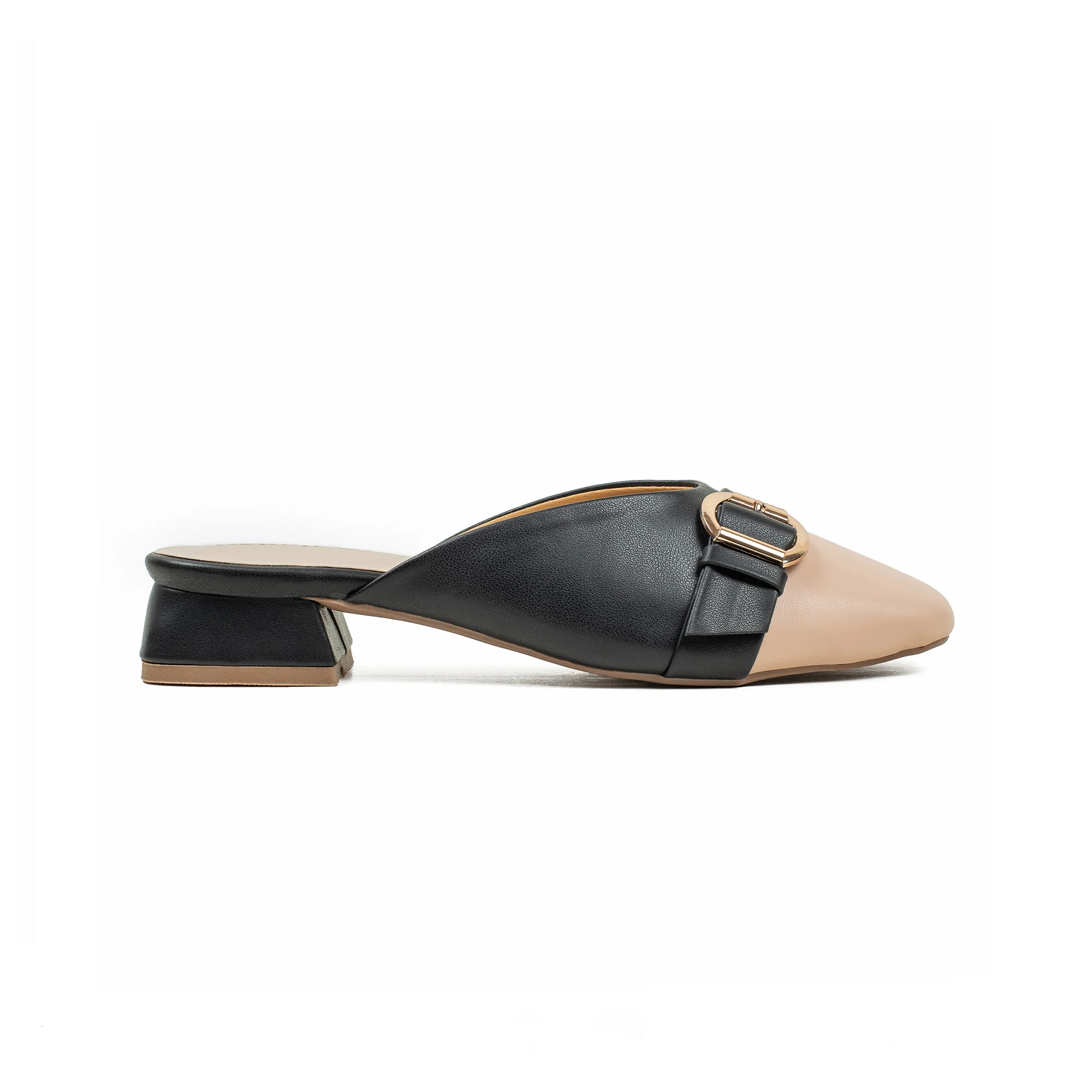 Vibrant Ladies Black & Beige PU Block Heel Shoes with Cushioned Insole - Elegant and Comfortable