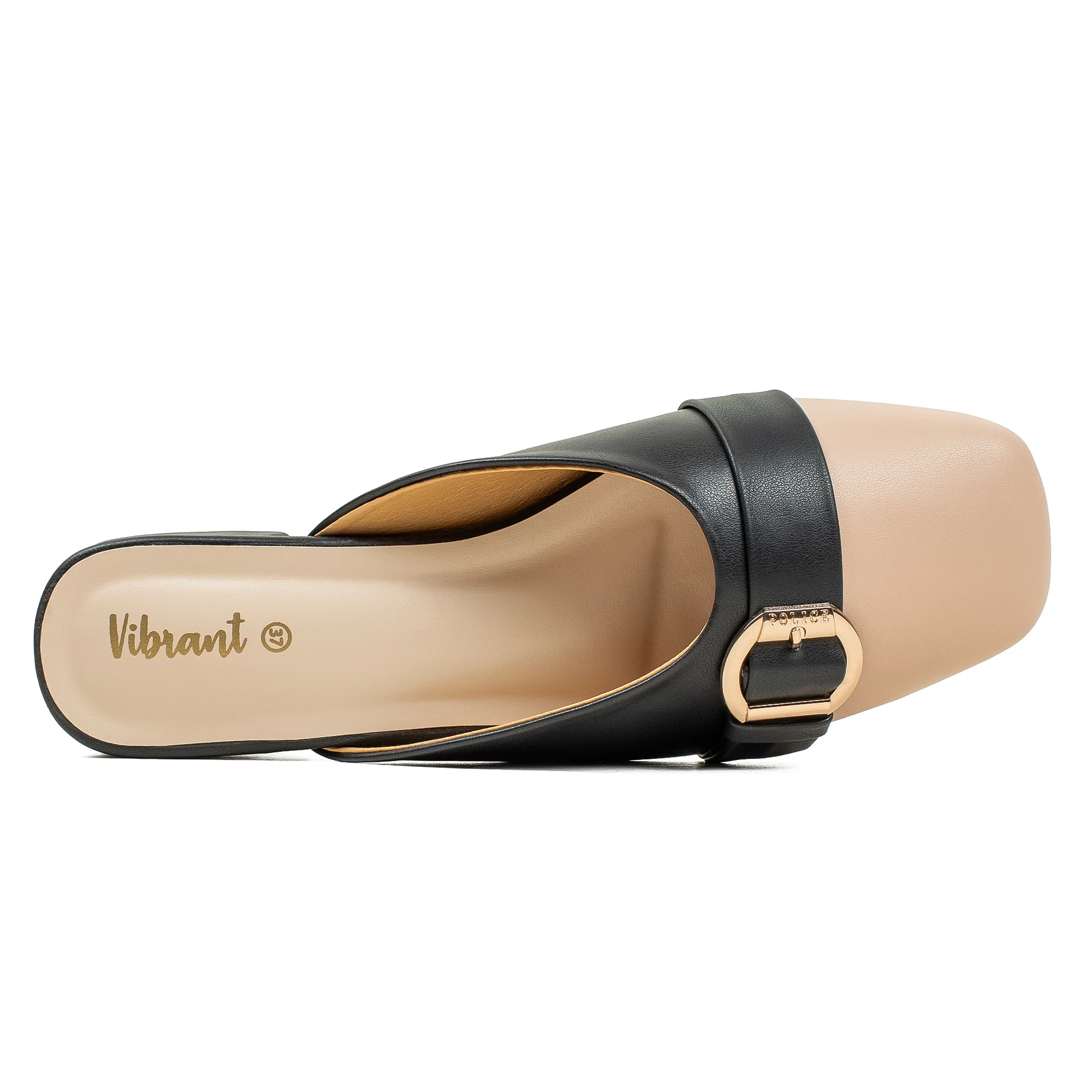 Vibrant Ladies Black & Beige PU Block Heel Shoes with Cushioned Insole - Elegant and Comfortable - Image 2