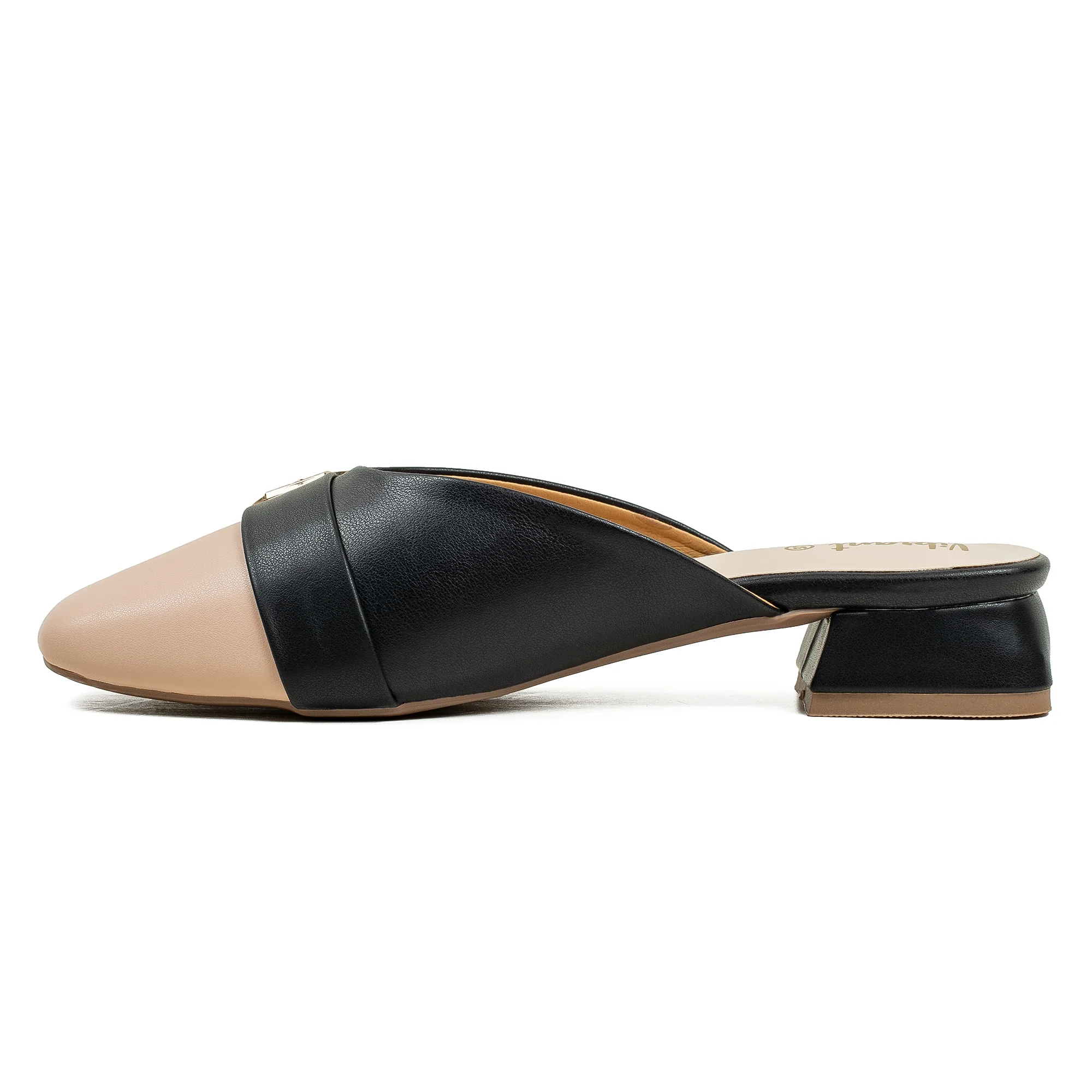 Vibrant Ladies Black & Beige PU Block Heel Shoes with Cushioned Insole - Elegant and Comfortable - Image 3