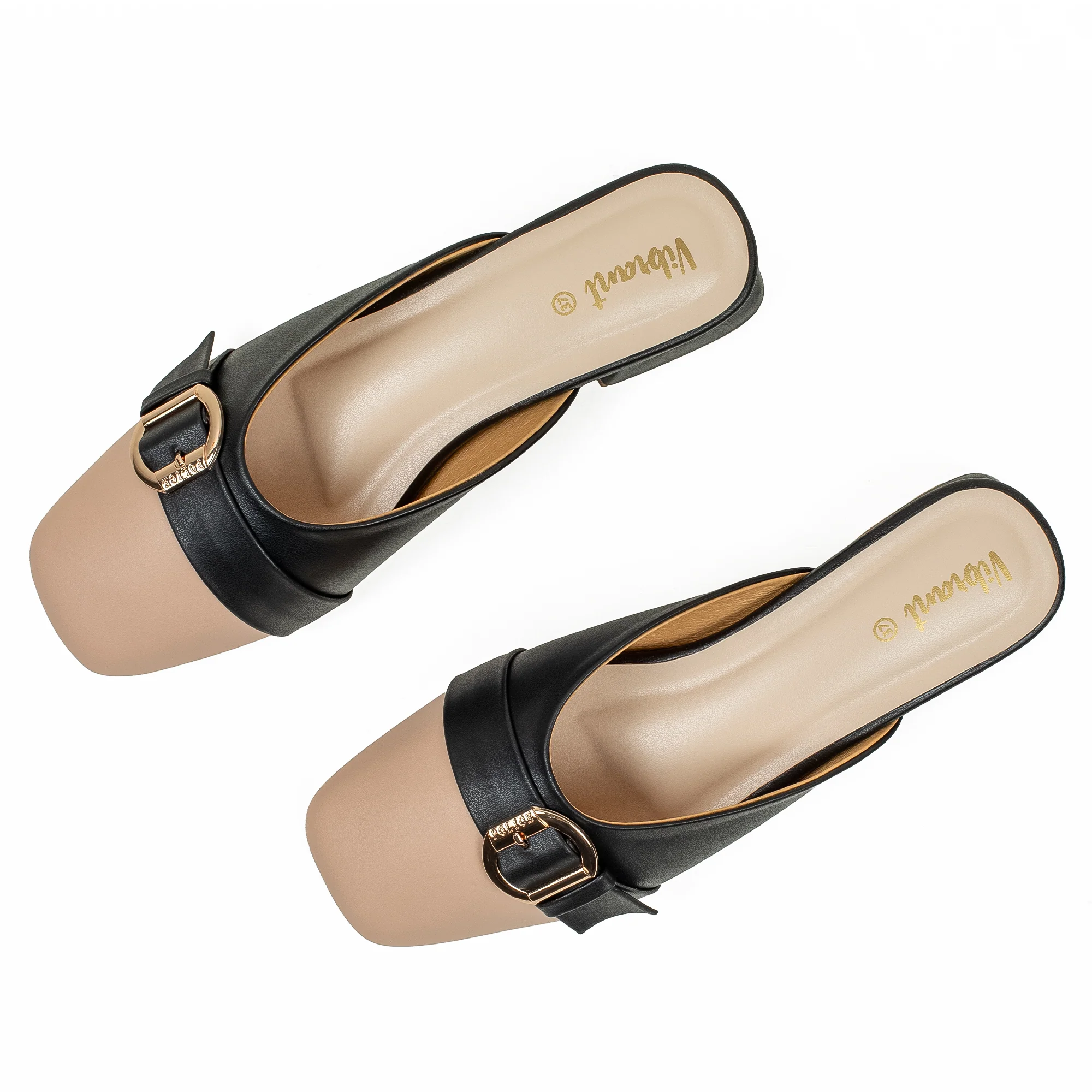 Vibrant Ladies Black & Beige PU Block Heel Shoes with Cushioned Insole - Elegant and Comfortable - Image 8