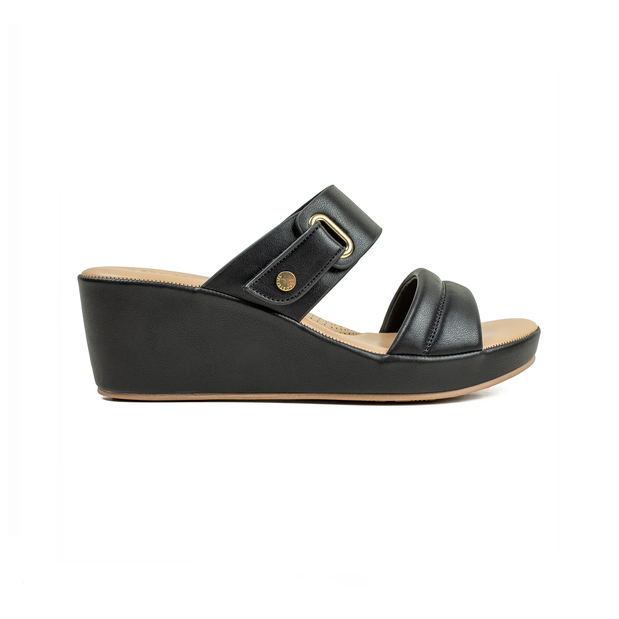 Vibrant Ladies’ Black Wedge Heel Sandal – Dr. Vi Super Comfortable Fashion Sandal with PU Leather Upper & TPR Outsole