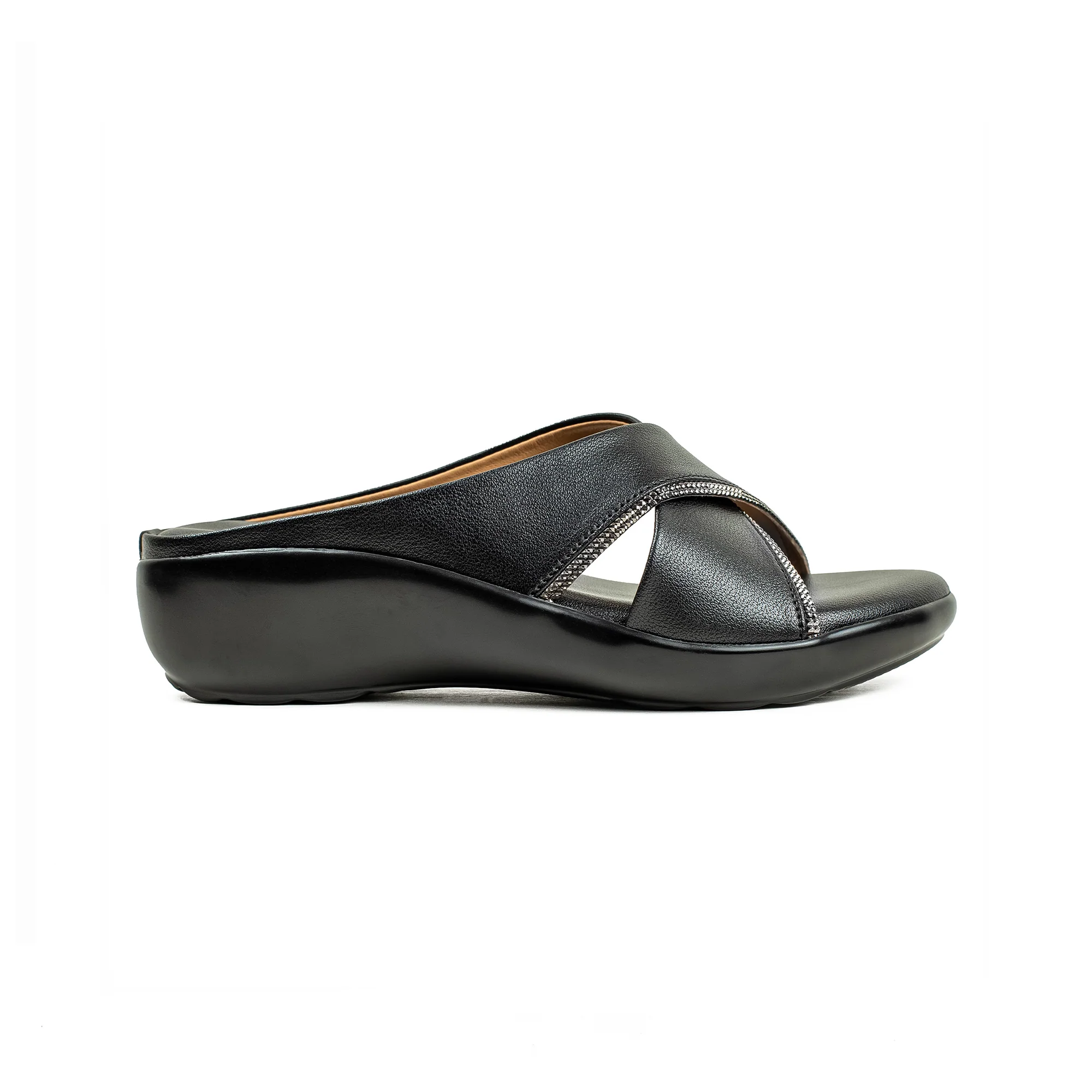 Vibrant Ladies’ Black Wedge Heel Sandal – Ultra Comfortable PU Leather Sandal with Cushioned Insole & PU Outsole