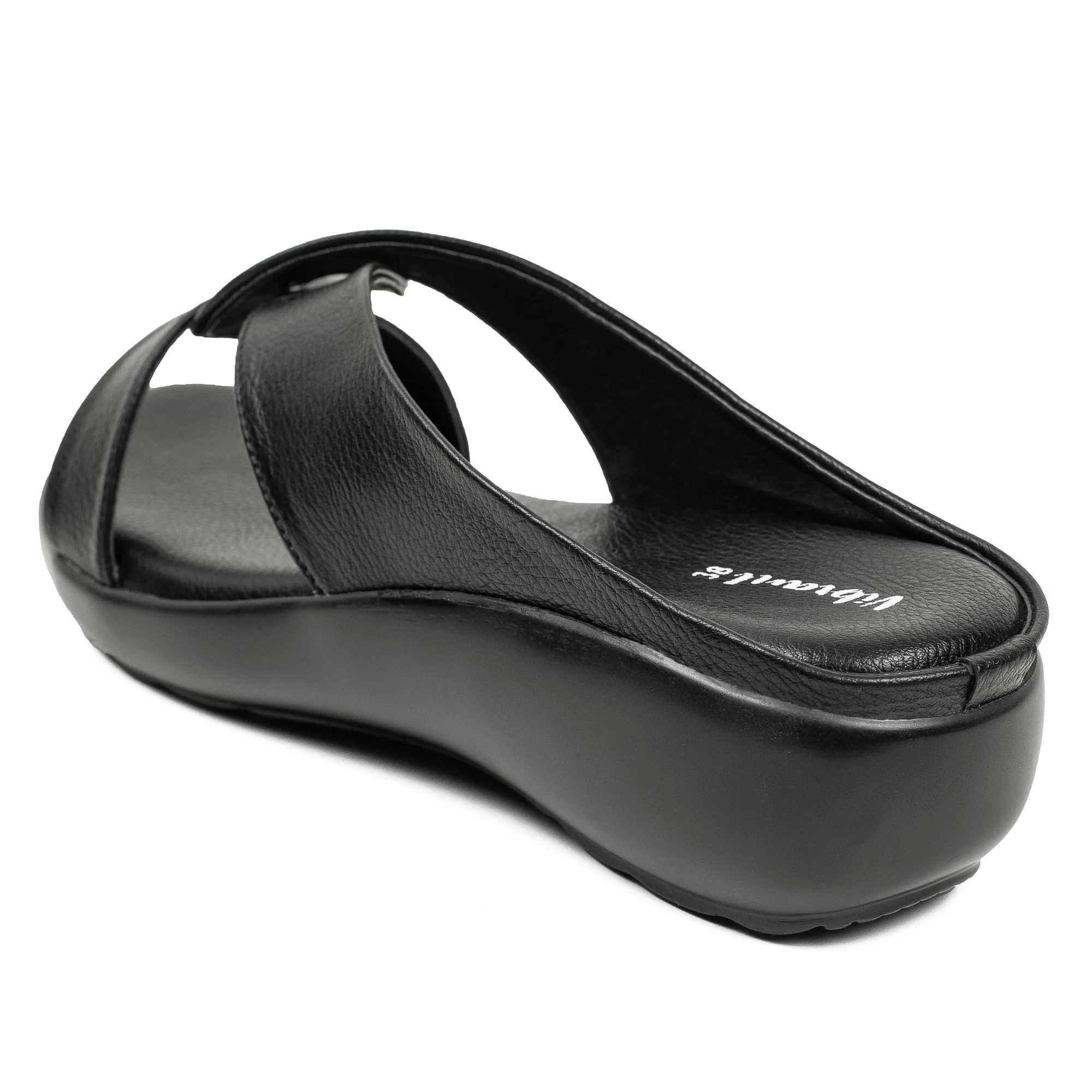 Vibrant Ladies Black Wedge Sandal – Comfortable & Stylish PU Leather - Image 4