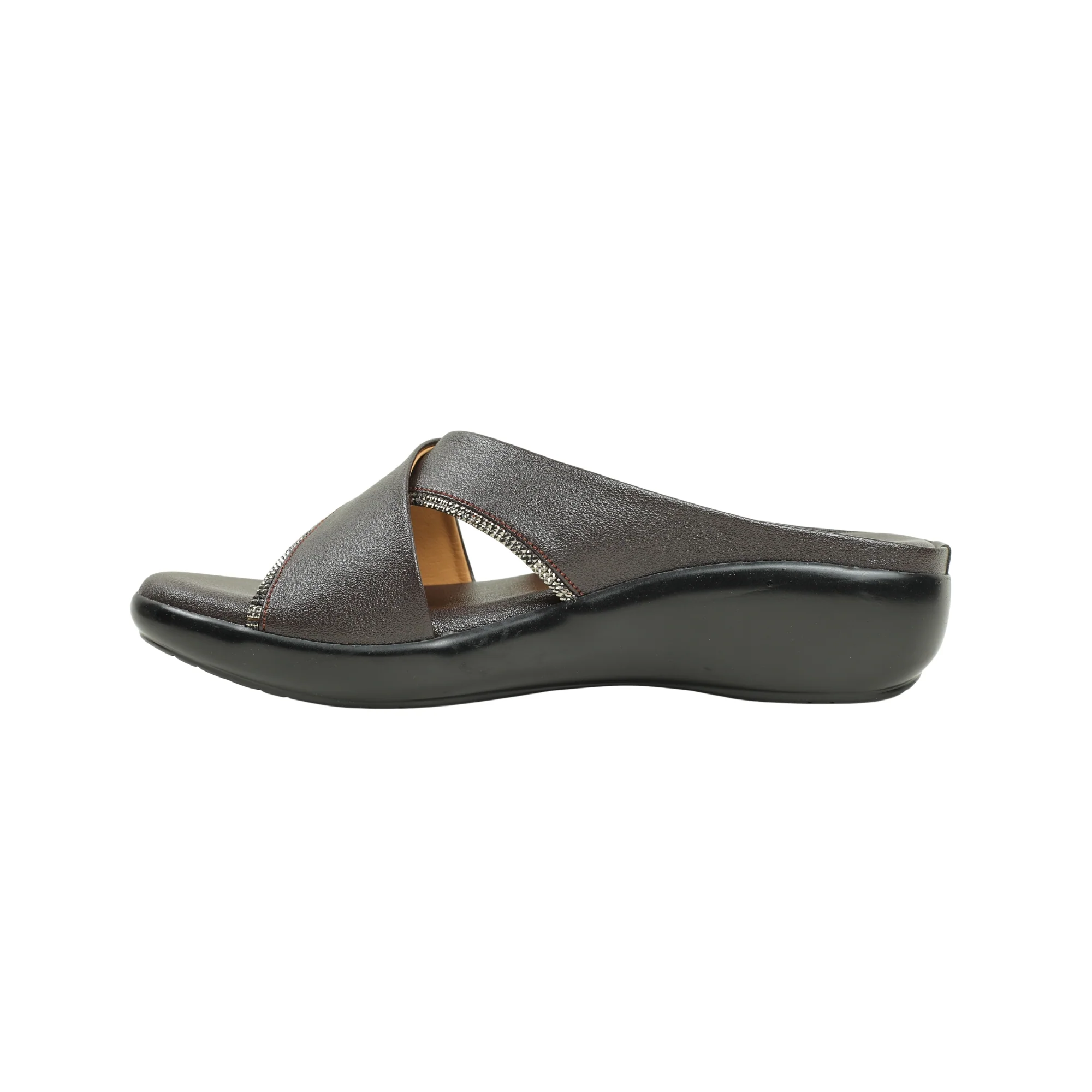 Vibrant Ladies Brown Wedge Heel Sandal – Comfortable & Stylish PU Leather Slip-On for Everyday Wear - Image 2