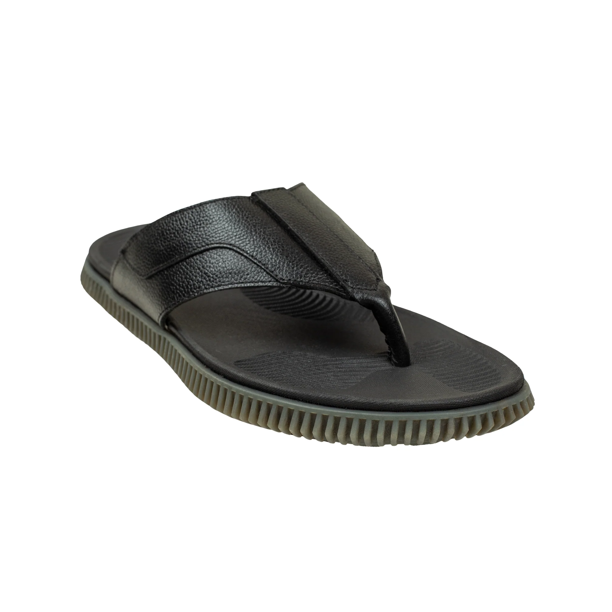 Vibrant Men's Black Leather Toe-Post Sandal – Stylish & Comfortable Casual Wear - Image 2