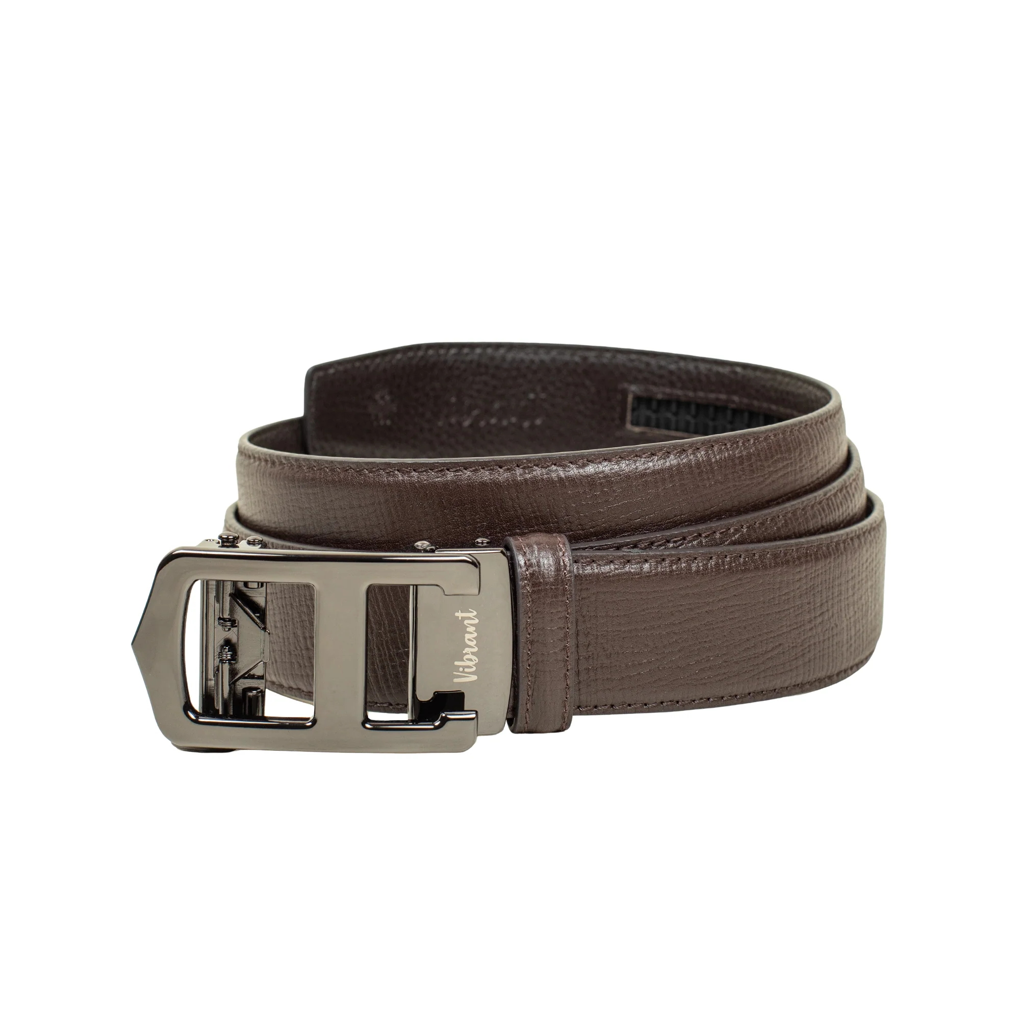 VIBRANT MEN'S COFFEE PRINTED LEATHER GEAR BELT