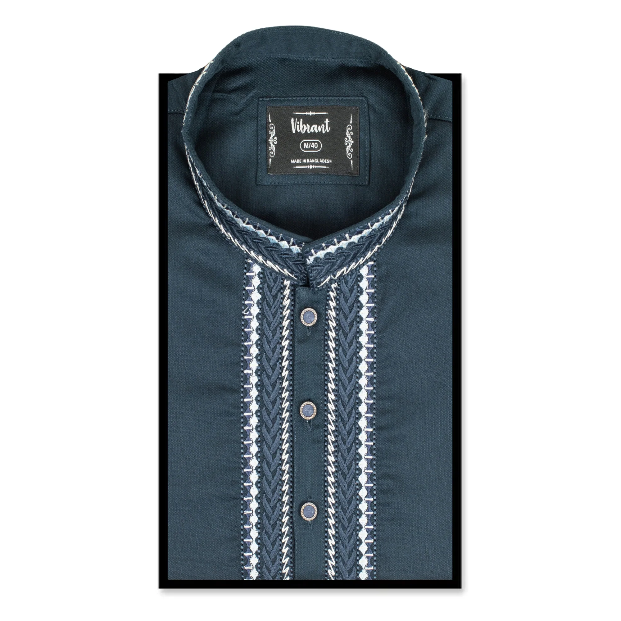 VIBRANT NAVY BLUE COTTON PANJABI WITH EMBROIDERED DESIGN