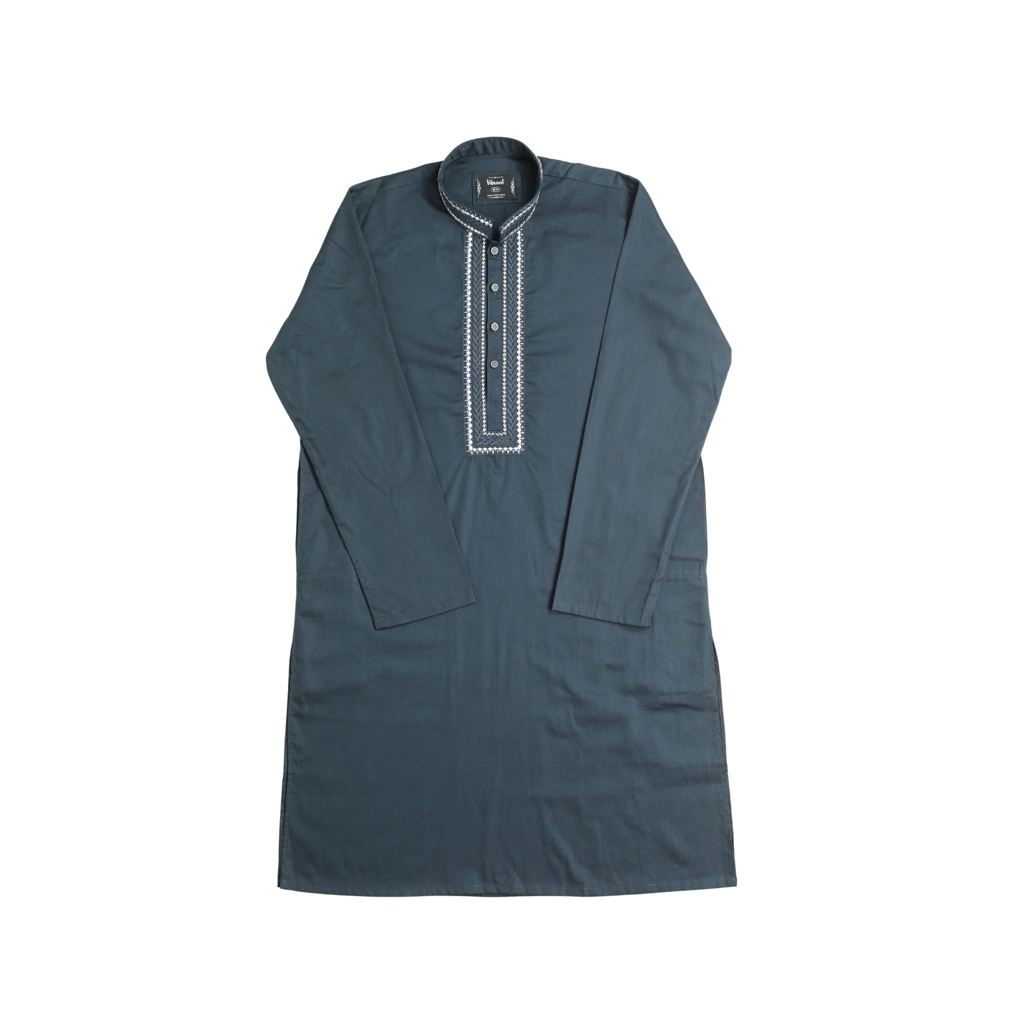 VIBRANT NAVY BLUE COTTON PANJABI WITH EMBROIDERED DESIGN - Image 3