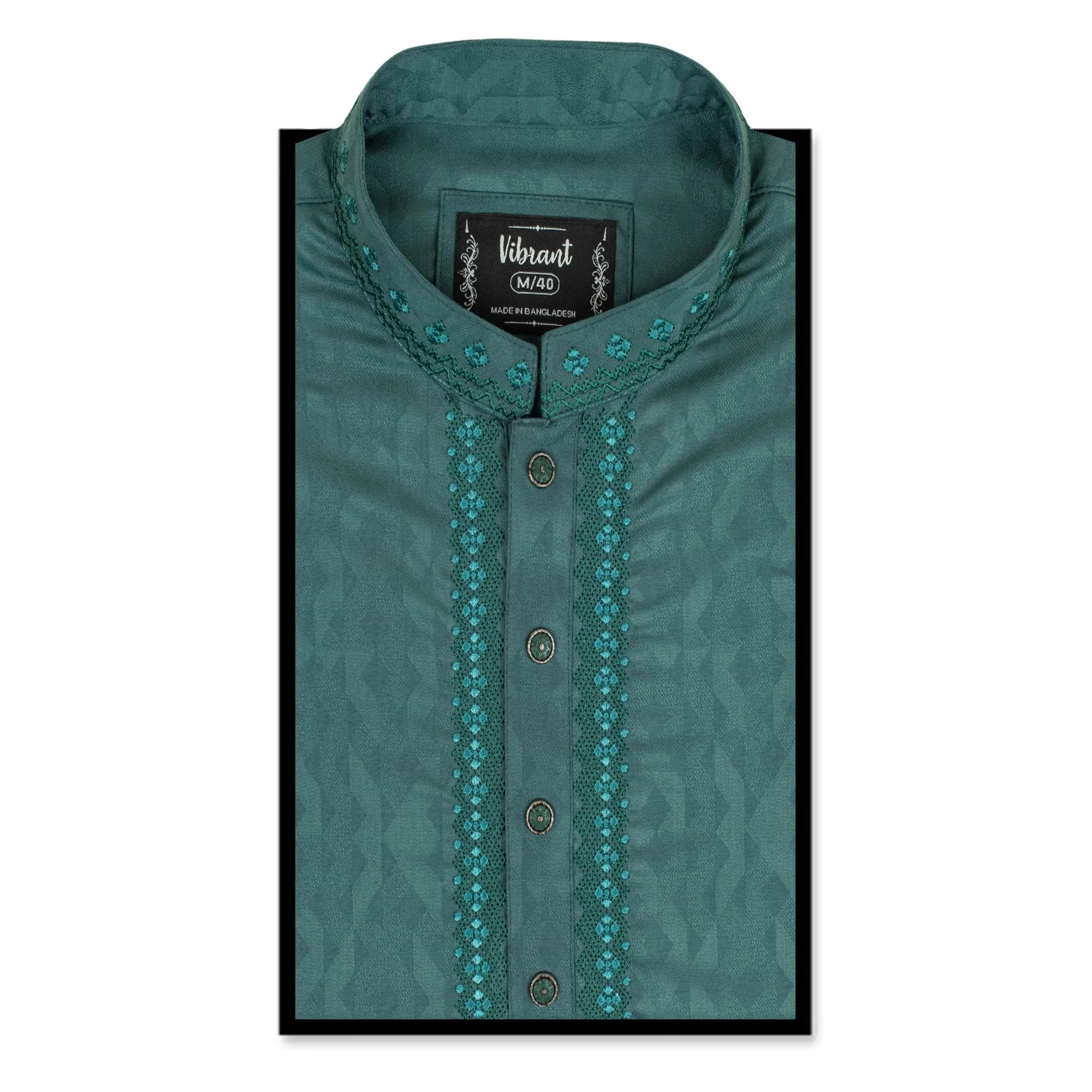 VIBRANT TEAL BLUE BLENDED COTTON PANJABI WITH EMBROIDERY WORK