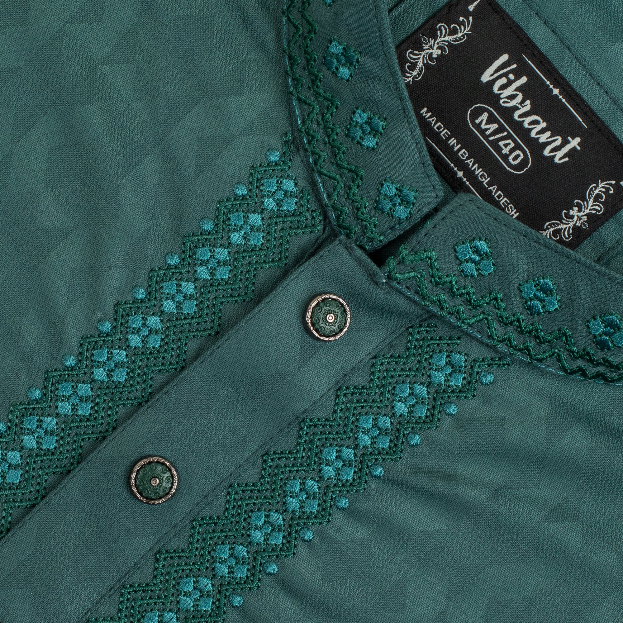 VIBRANT TEAL BLUE BLENDED COTTON PANJABI WITH EMBROIDERY WORK - Image 2