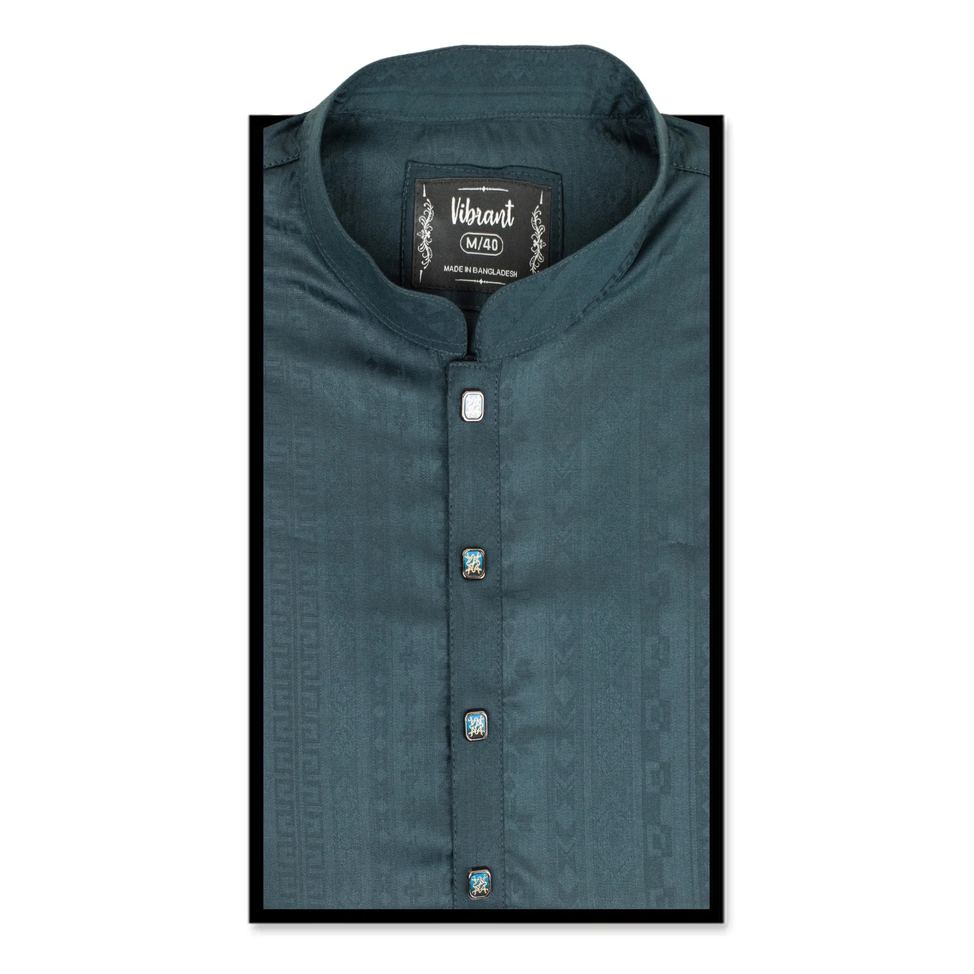 VIBRANT TEAL BLUE BLENDED COTTON PANJABI WITH JACQUARD PRINT