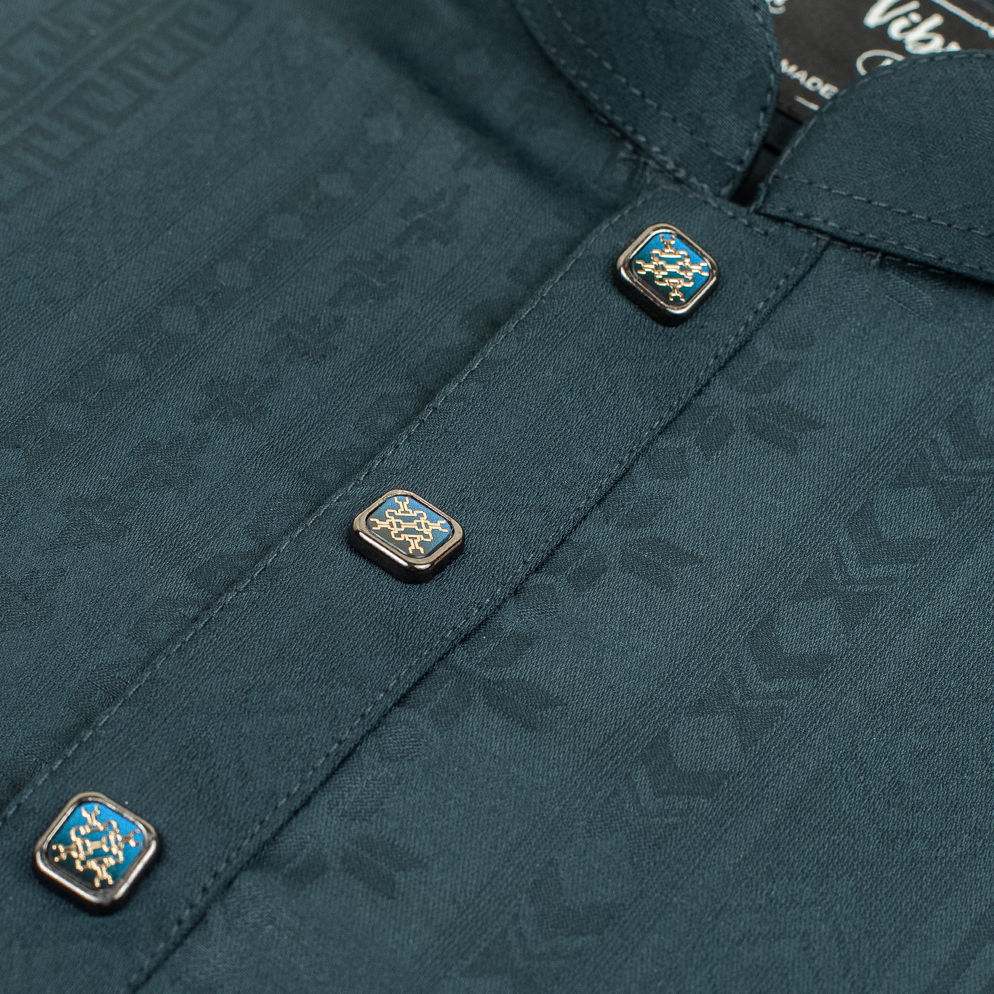 VIBRANT TEAL BLUE BLENDED COTTON PANJABI WITH JACQUARD PRINT - Image 3